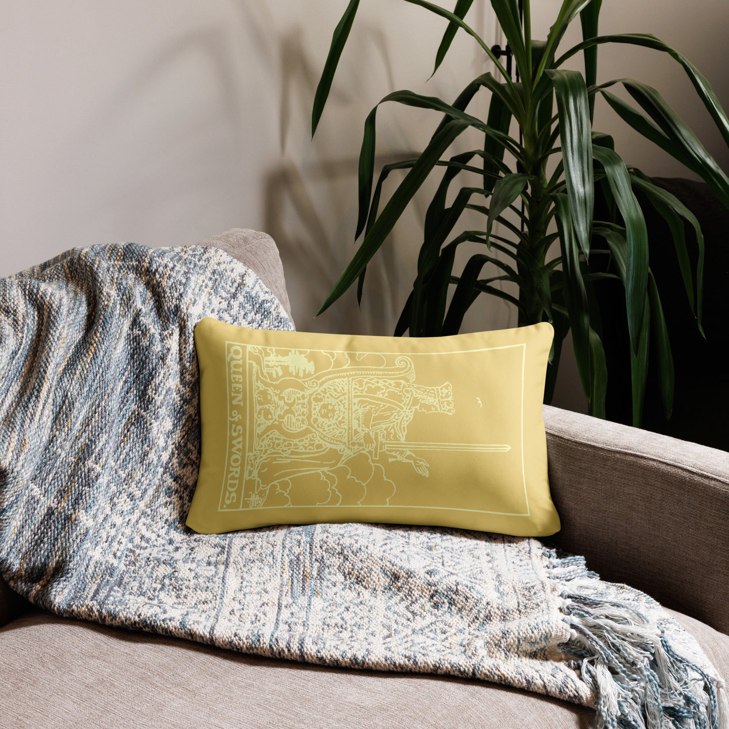 Queen of Swords Tarot Card Throw Pillow