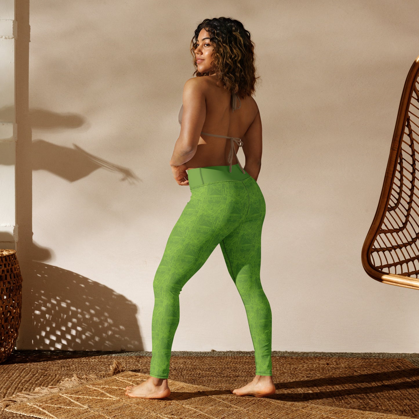 The Lovers Tarot Card Yoga Leggings in Green