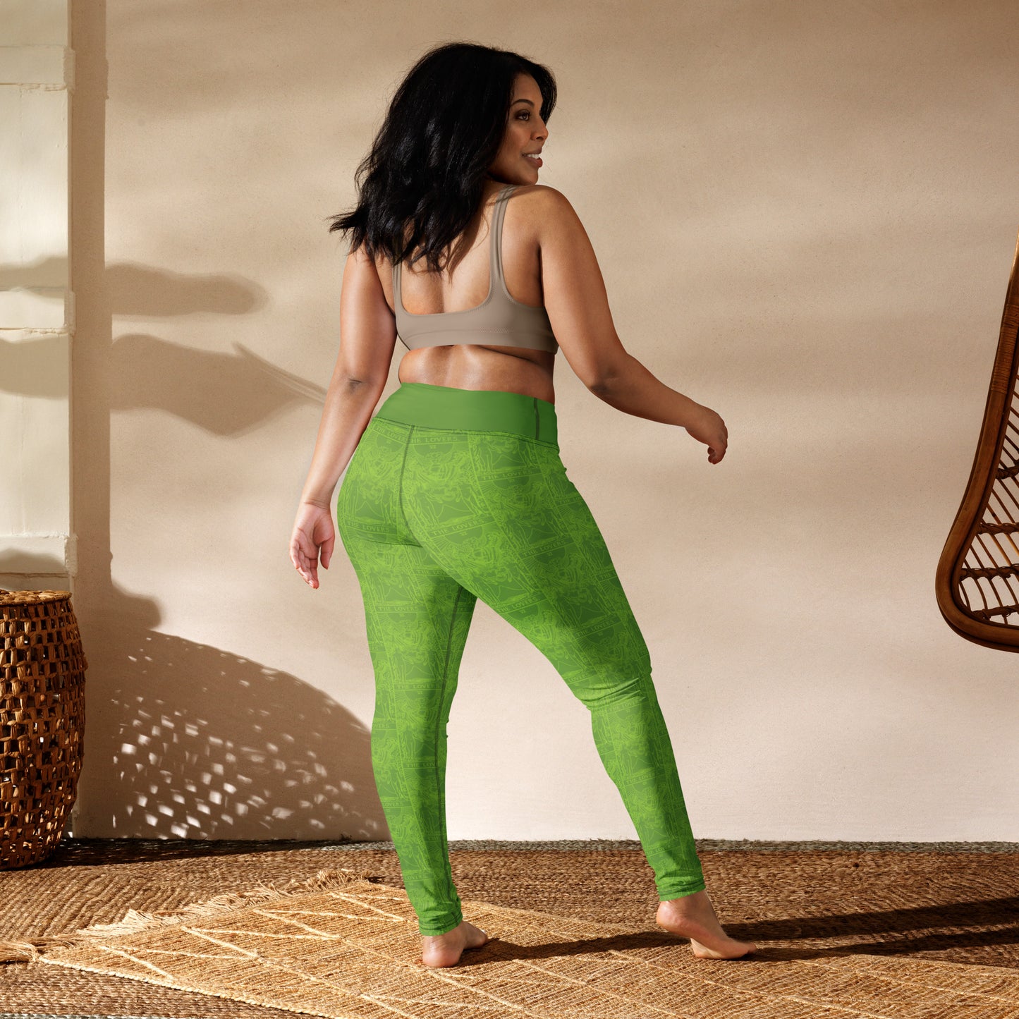 The Lovers Tarot Card Yoga Leggings in Green