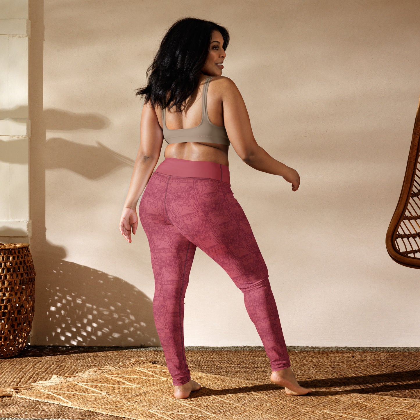The Lovers Tarot Card Yoga Leggings in Pink