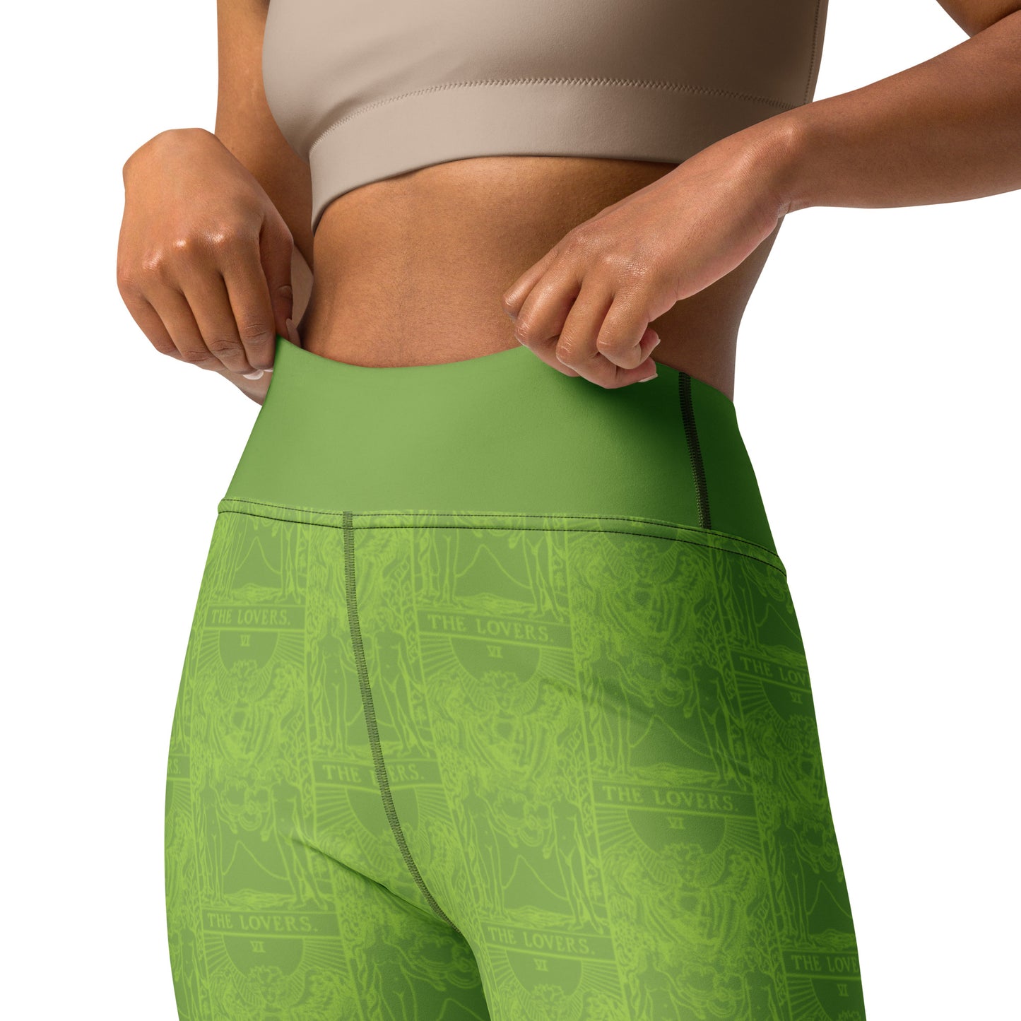 The Lovers Tarot Card Yoga Leggings in Green
