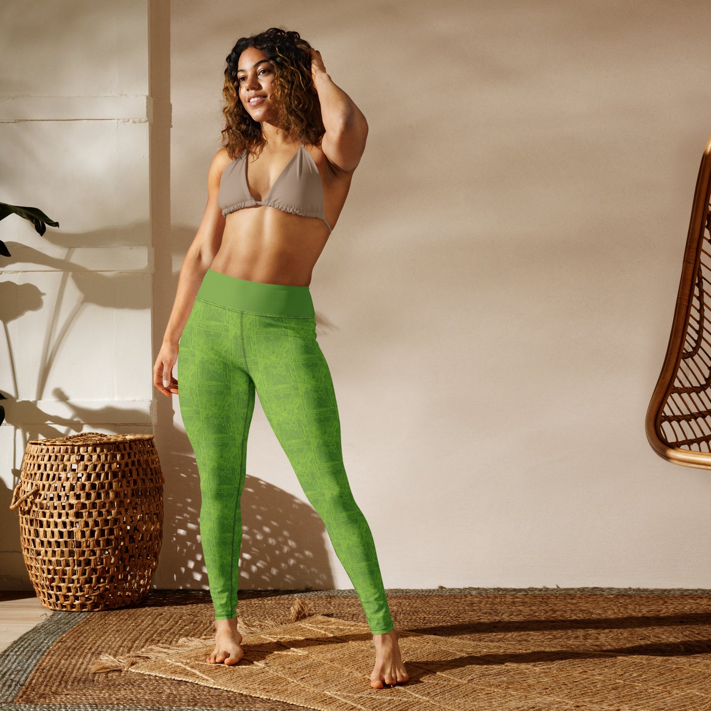 The Lovers Tarot Card Yoga Leggings in Green
