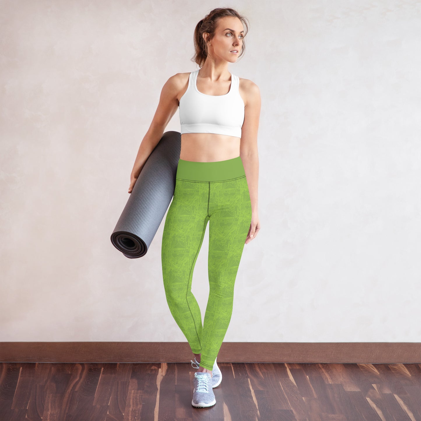 The Lovers Tarot Card Yoga Leggings in Green