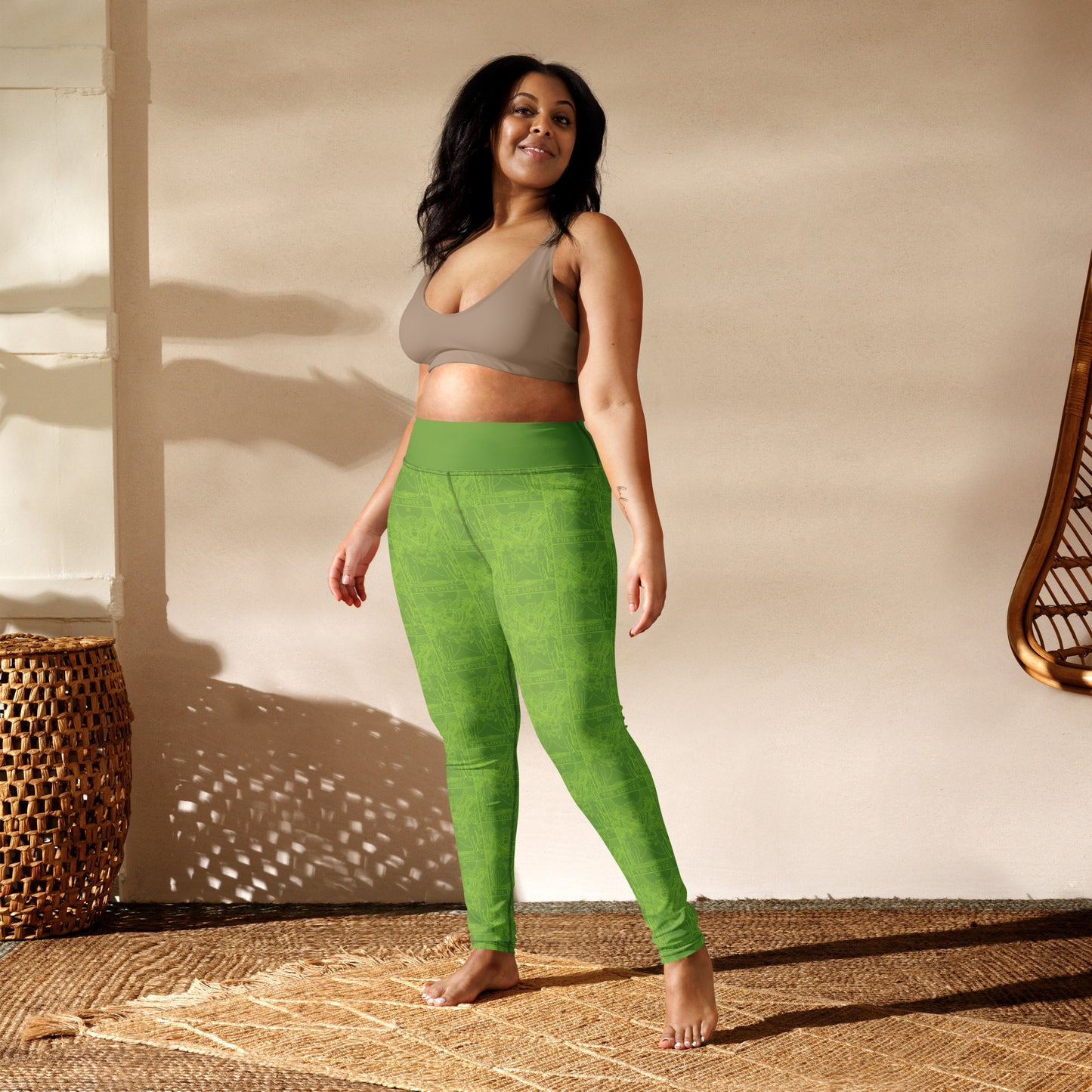 The Lovers Tarot Card Yoga Leggings in Green