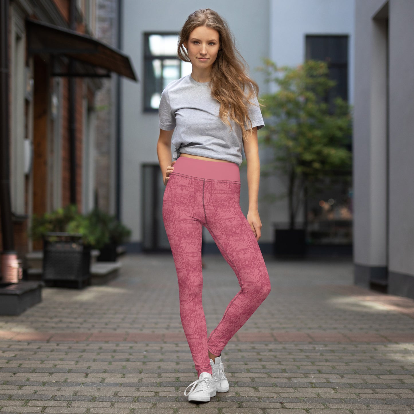 The Lovers Tarot Card Yoga Leggings in Pink