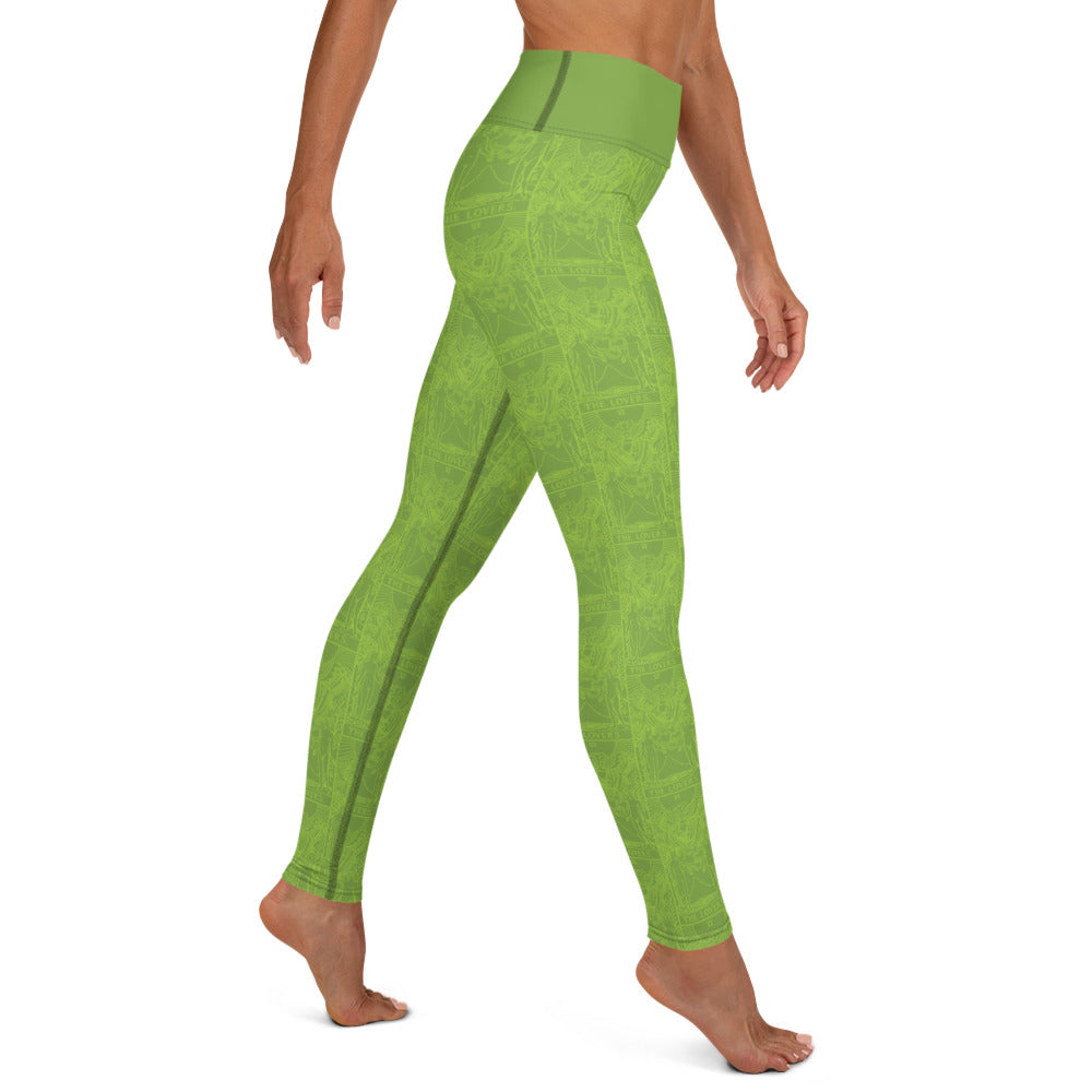 The Lovers Tarot Card Yoga Leggings in Green