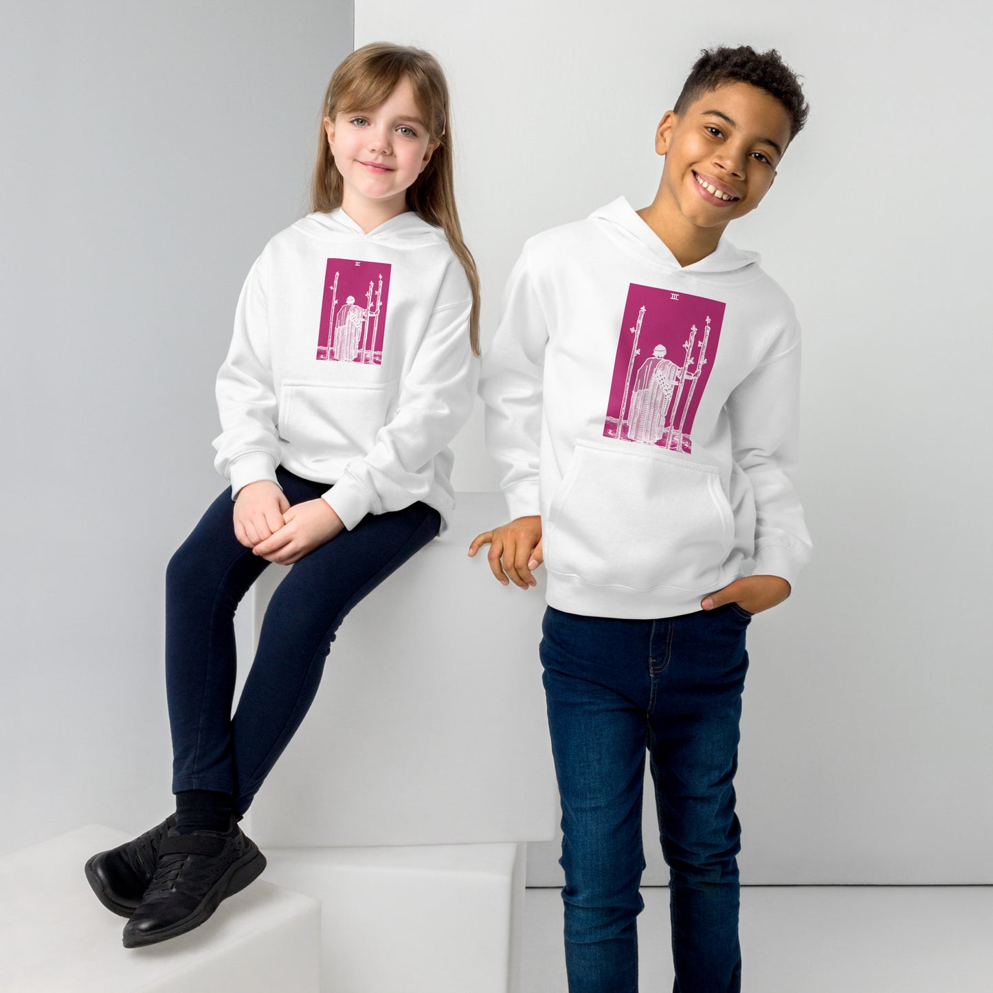 Three of Wands Tarot Card Hoodie for Kids