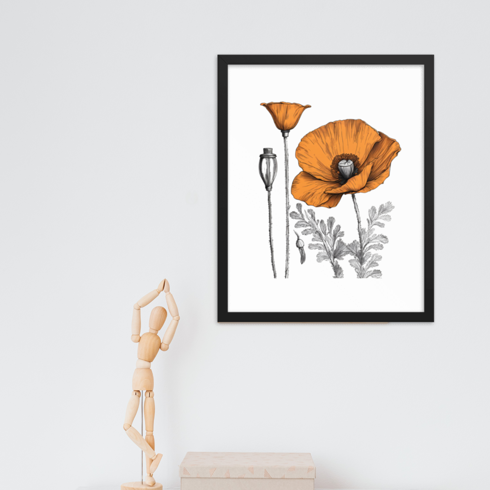 California Poppies Sketch, Framed