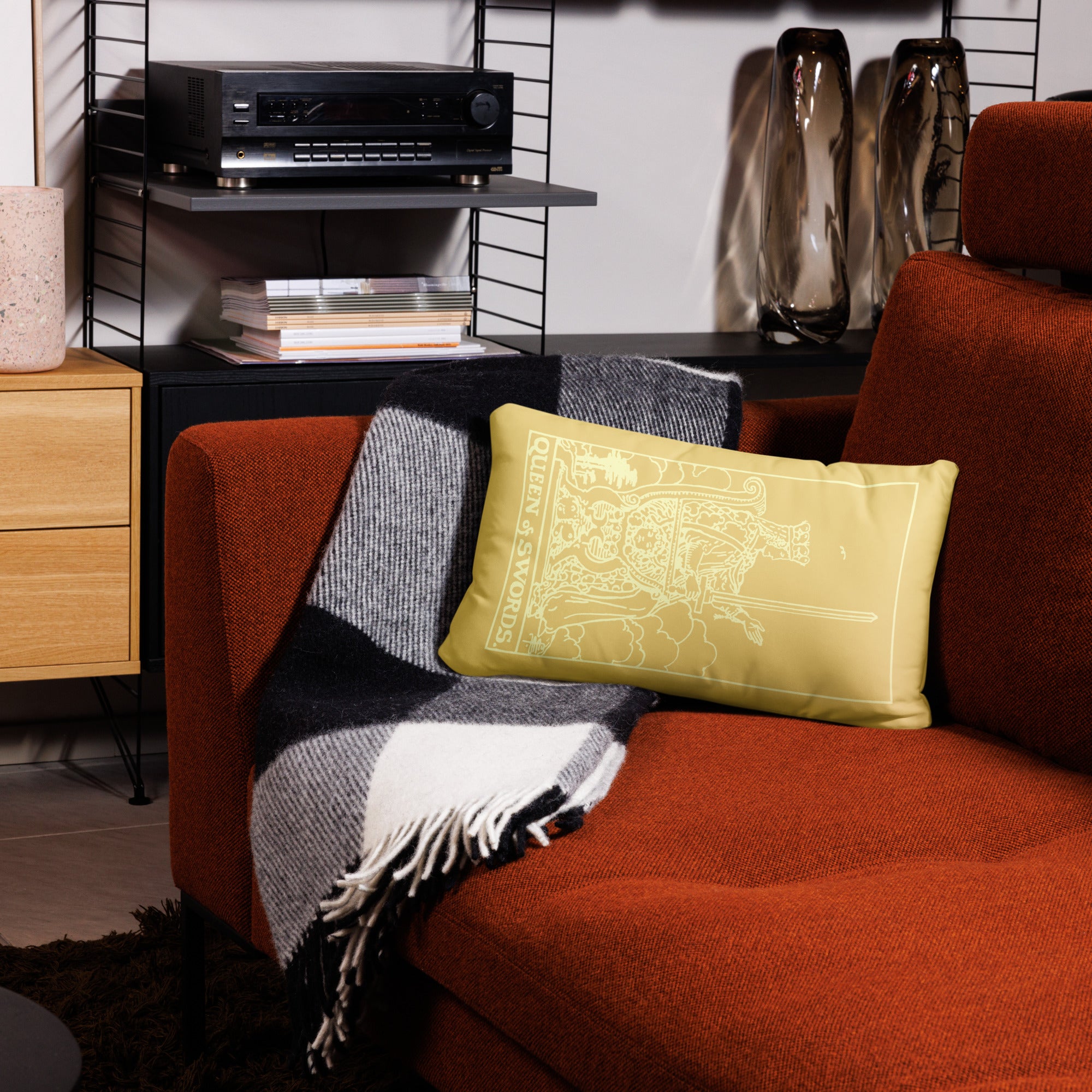 Queen of Swords Tarot Card Throw Pillow