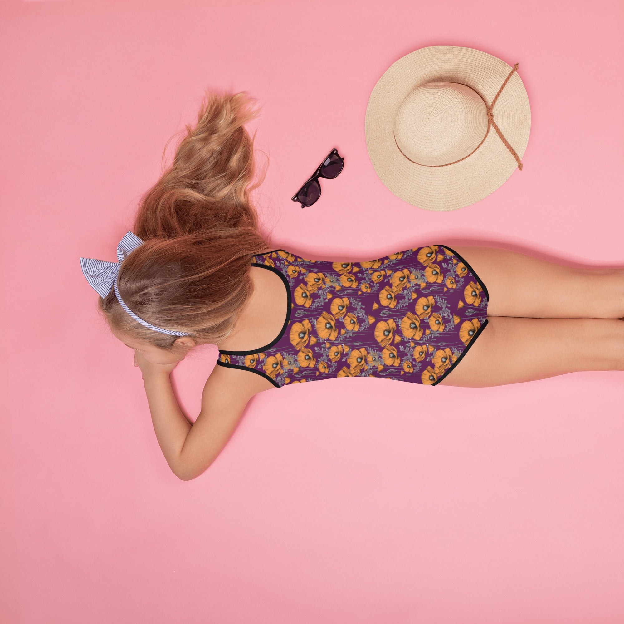 California Poppies One Piece Swimsuit for Tots - Purple