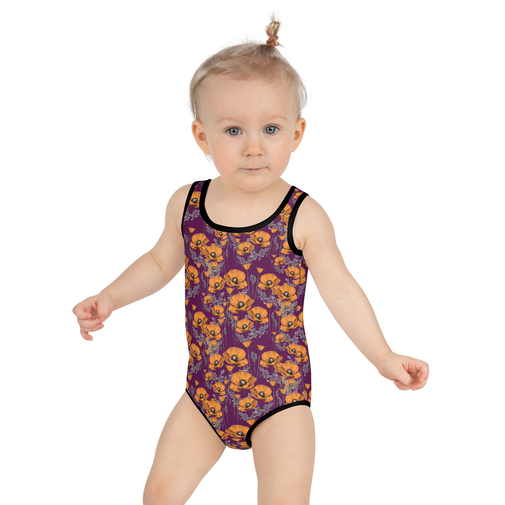 California Poppies One Piece Swimsuit for Tots - Purple