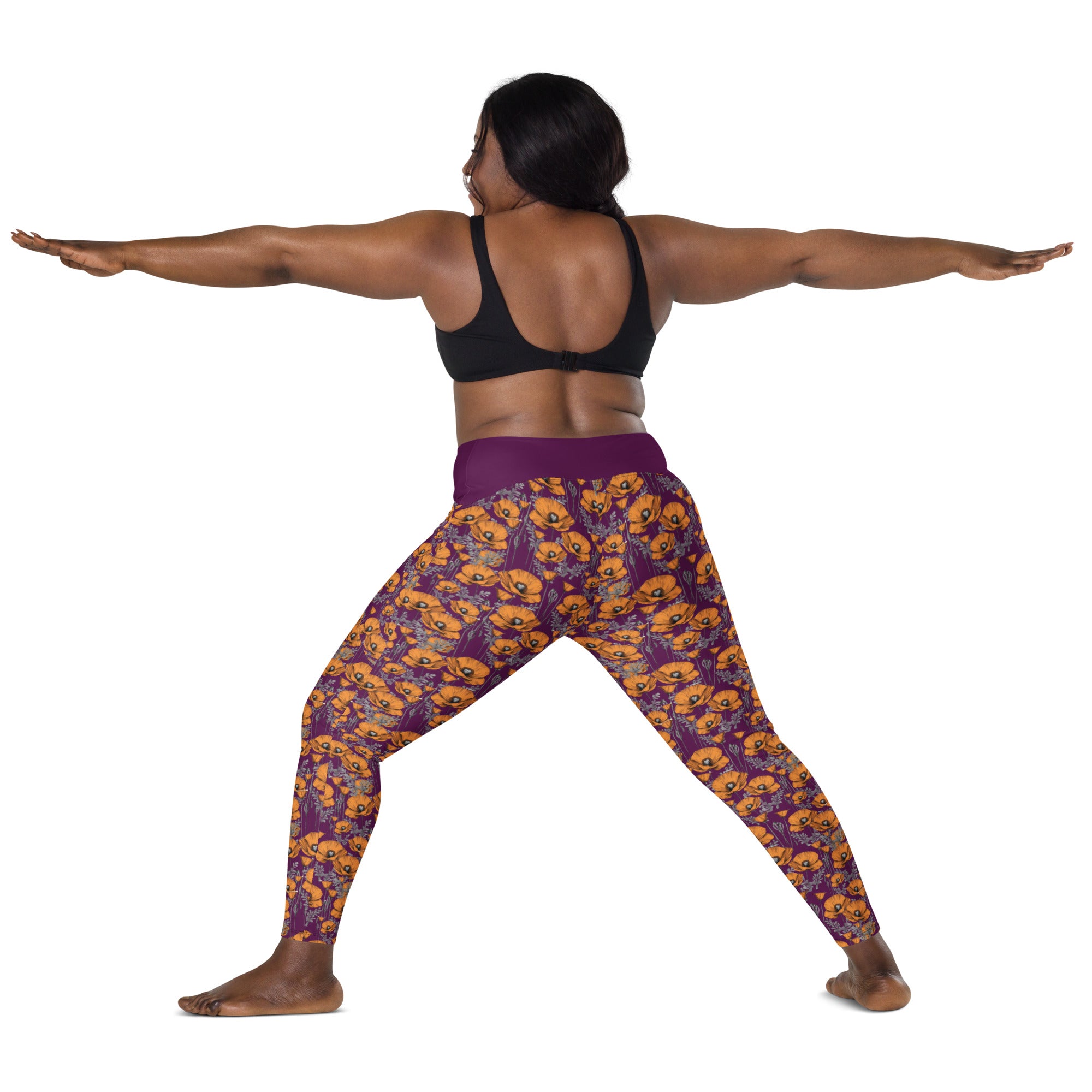 California Poppies Leggings with Pockets - Purple