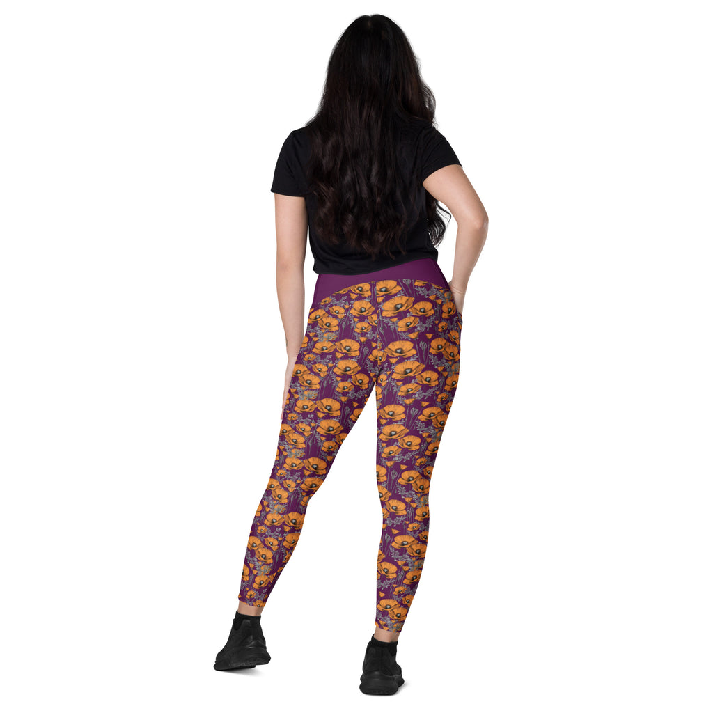 California Poppies Leggings with Pockets - Purple
