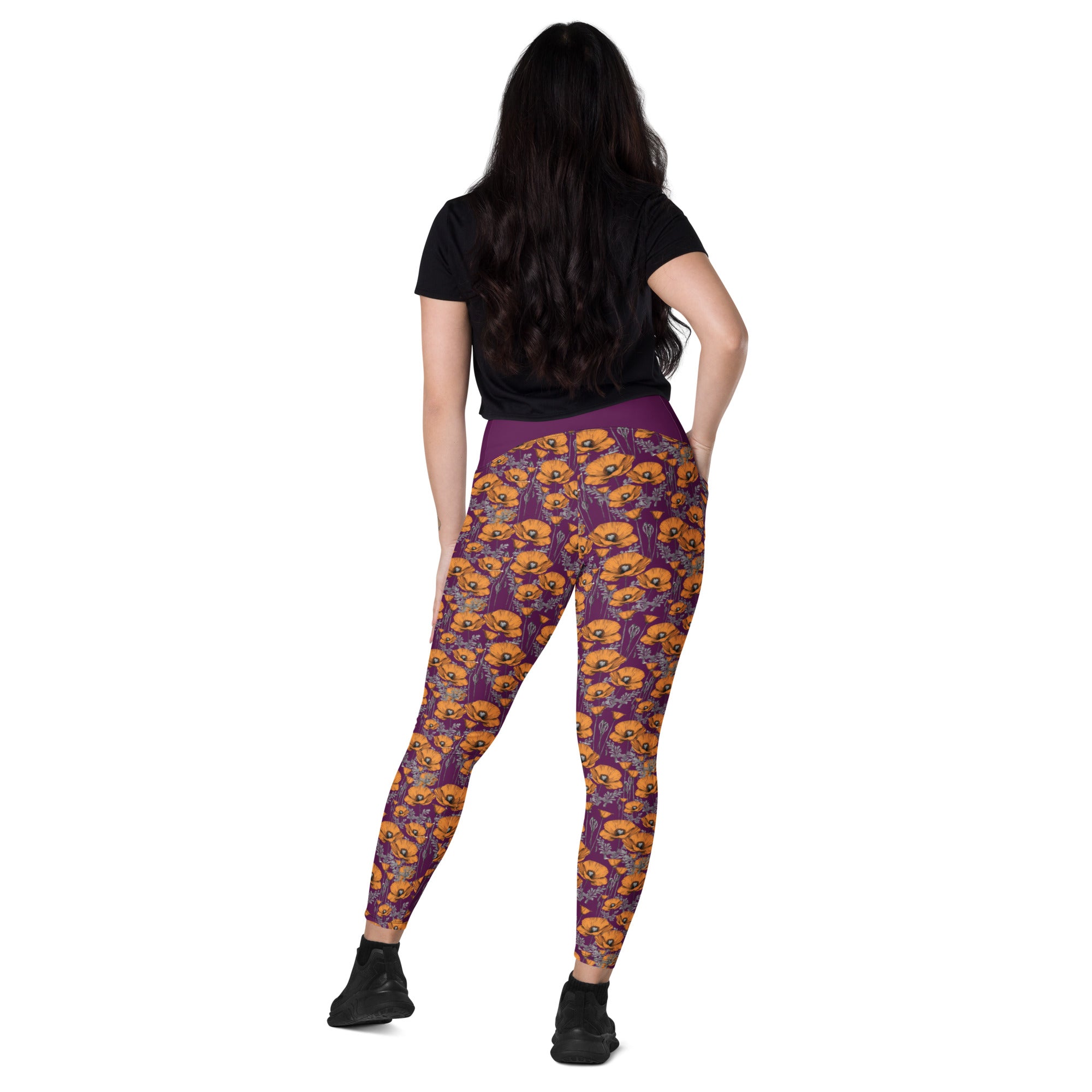 California Poppies Leggings with Pockets - Purple