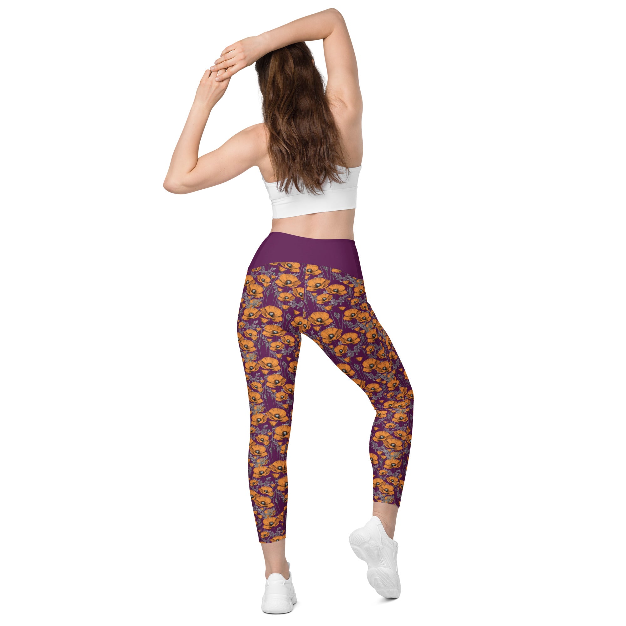 California Poppies Leggings with Pockets - Purple