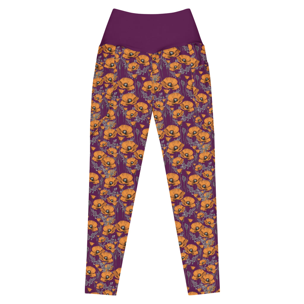 California Poppies Leggings with Pockets - Purple