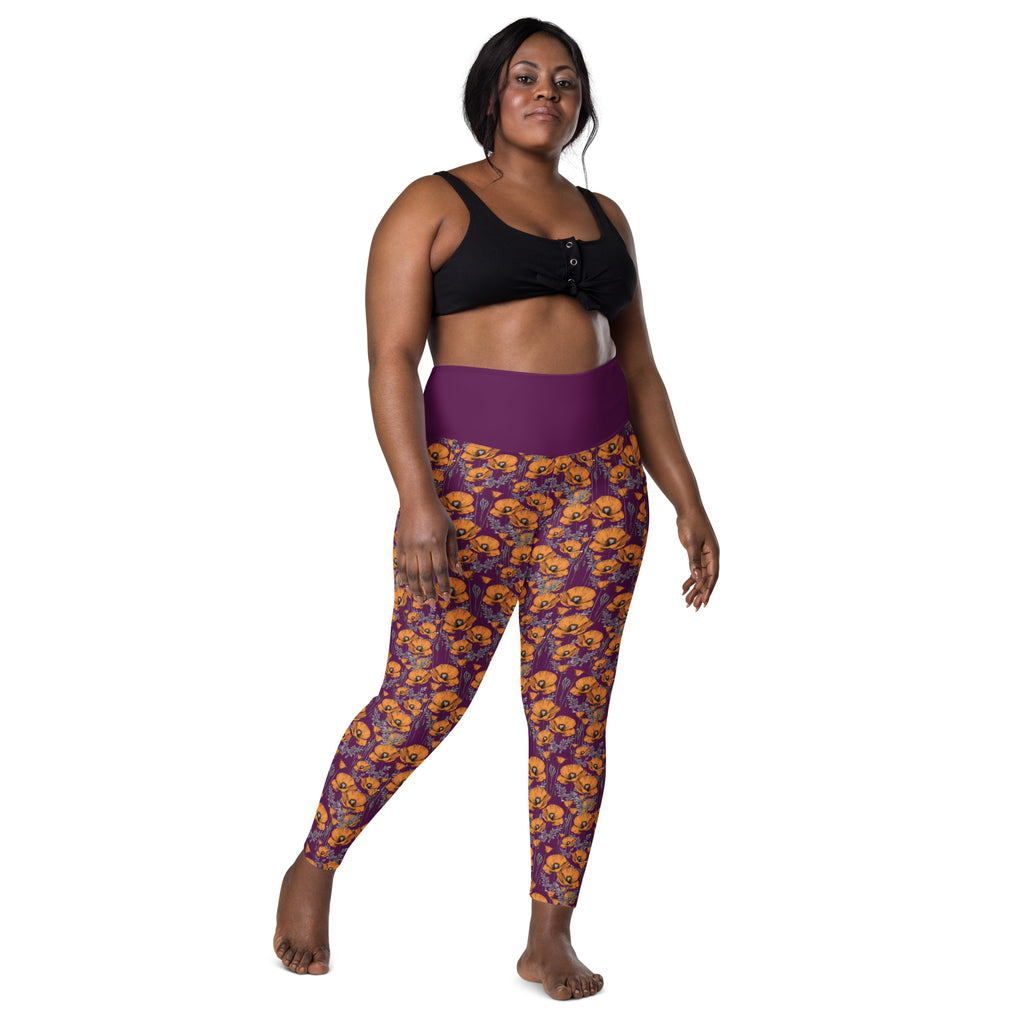 California Poppies Leggings with Pockets - Purple