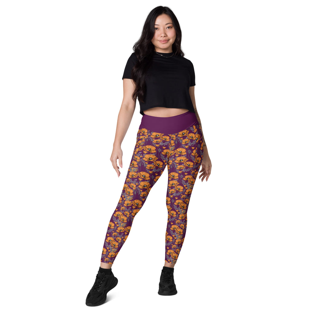 California Poppies Leggings with Pockets - Purple