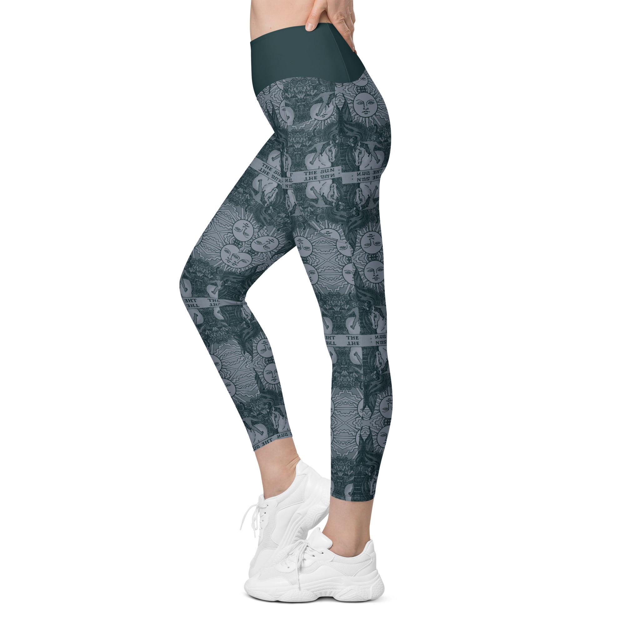 The Sun Tarot Card Yoga Leggings with Pockets