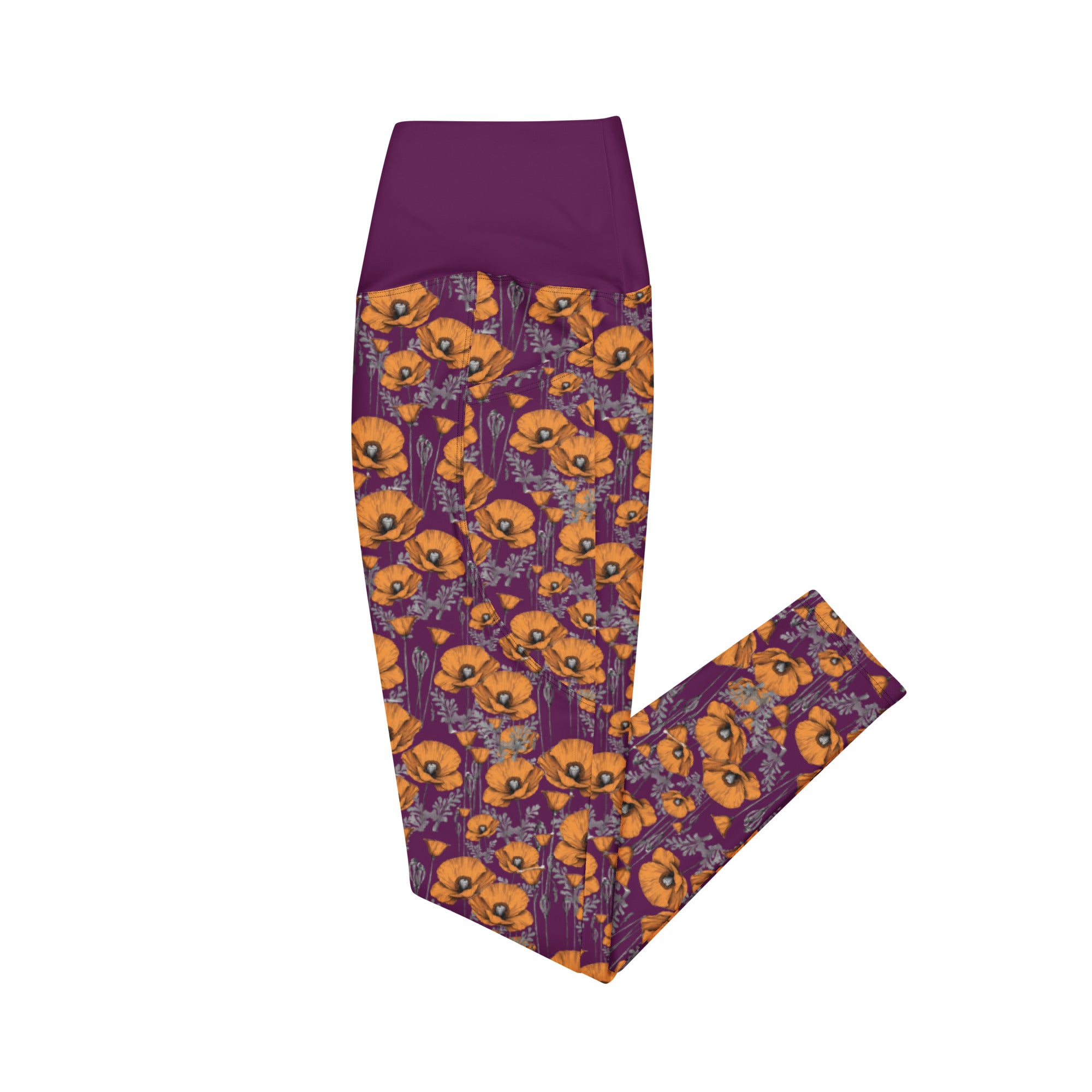 California Poppies Leggings with Pockets - Purple