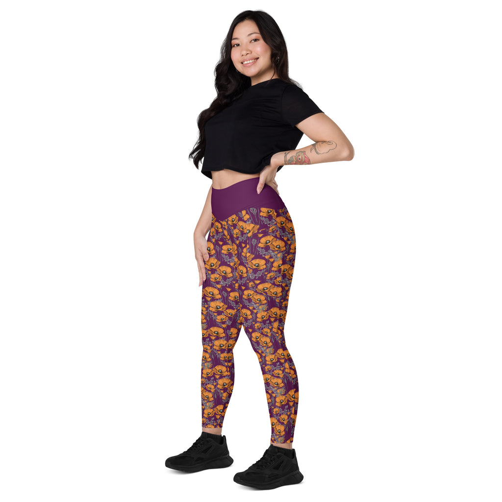 California Poppies Leggings with Pockets - Purple