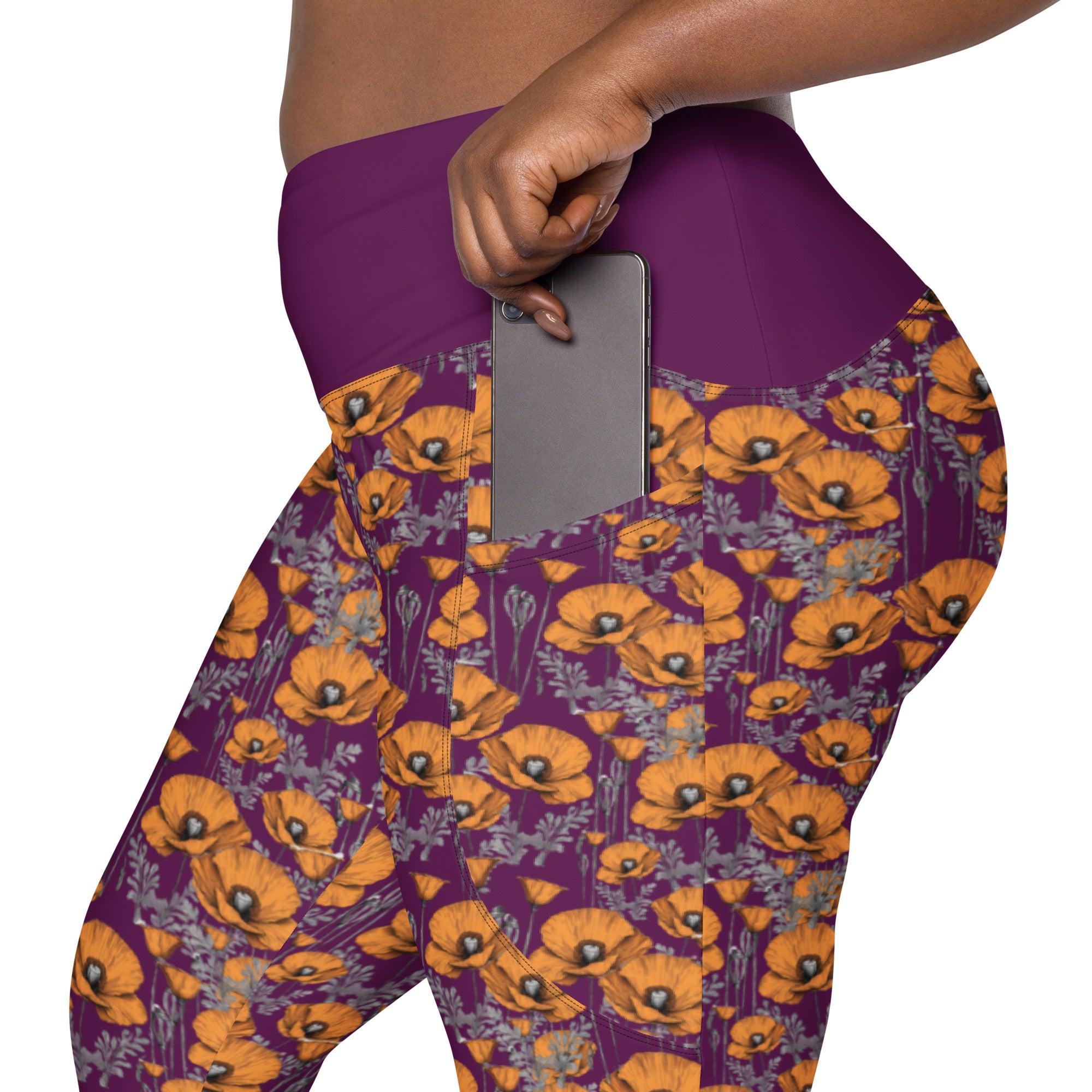 California Poppies Leggings with Pockets - Purple