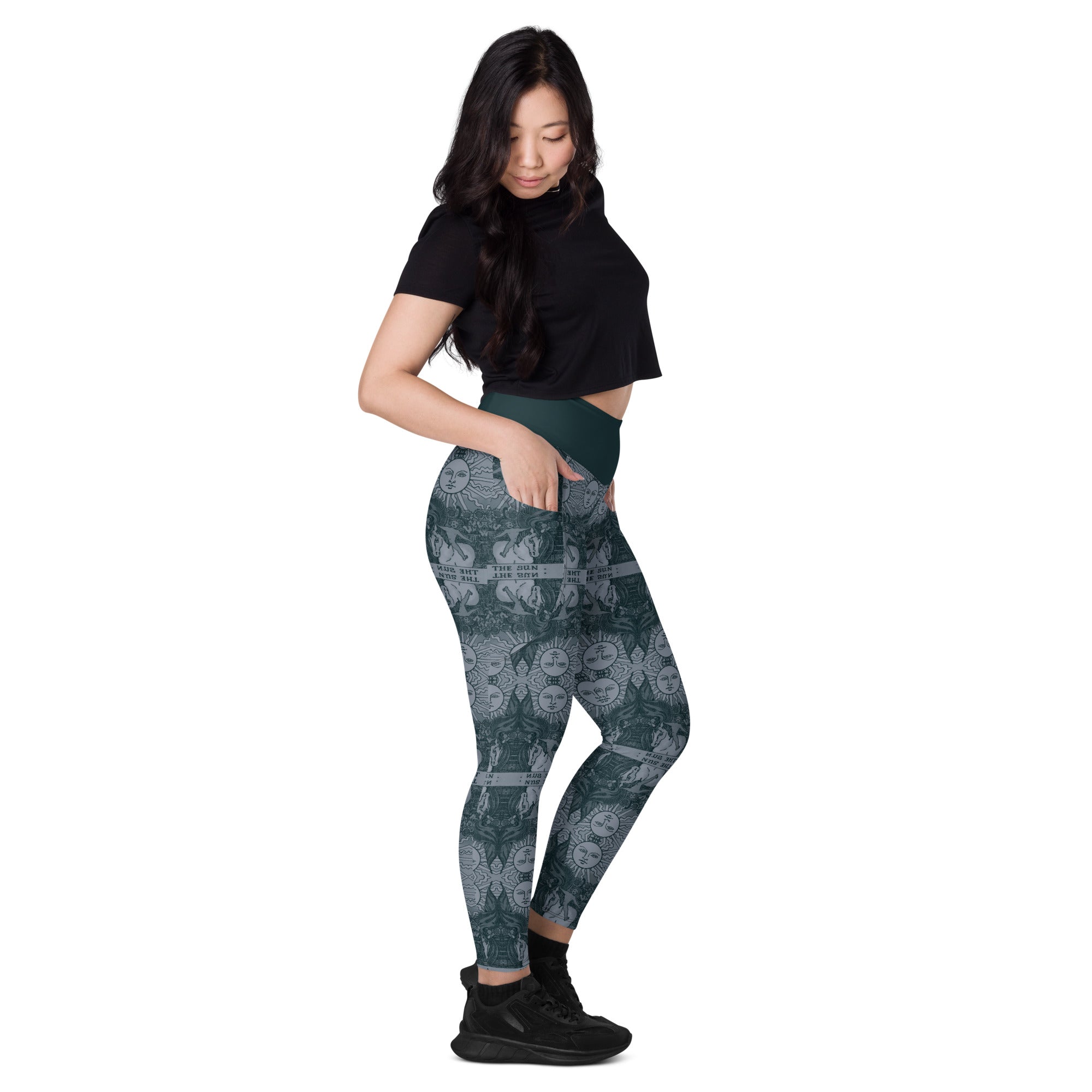 The Sun Tarot Card Yoga Leggings with Pockets