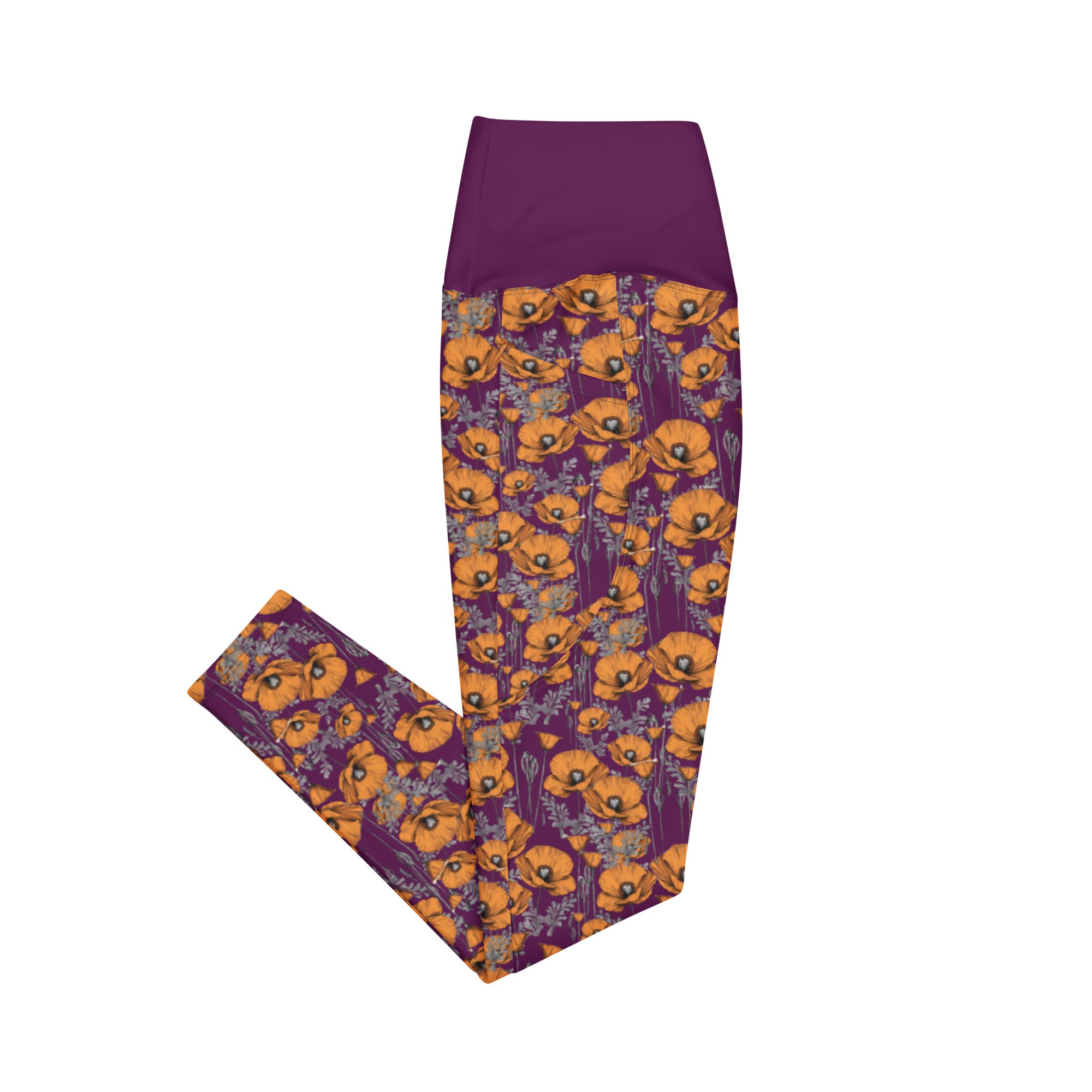 California Poppies Leggings with Pockets - Purple