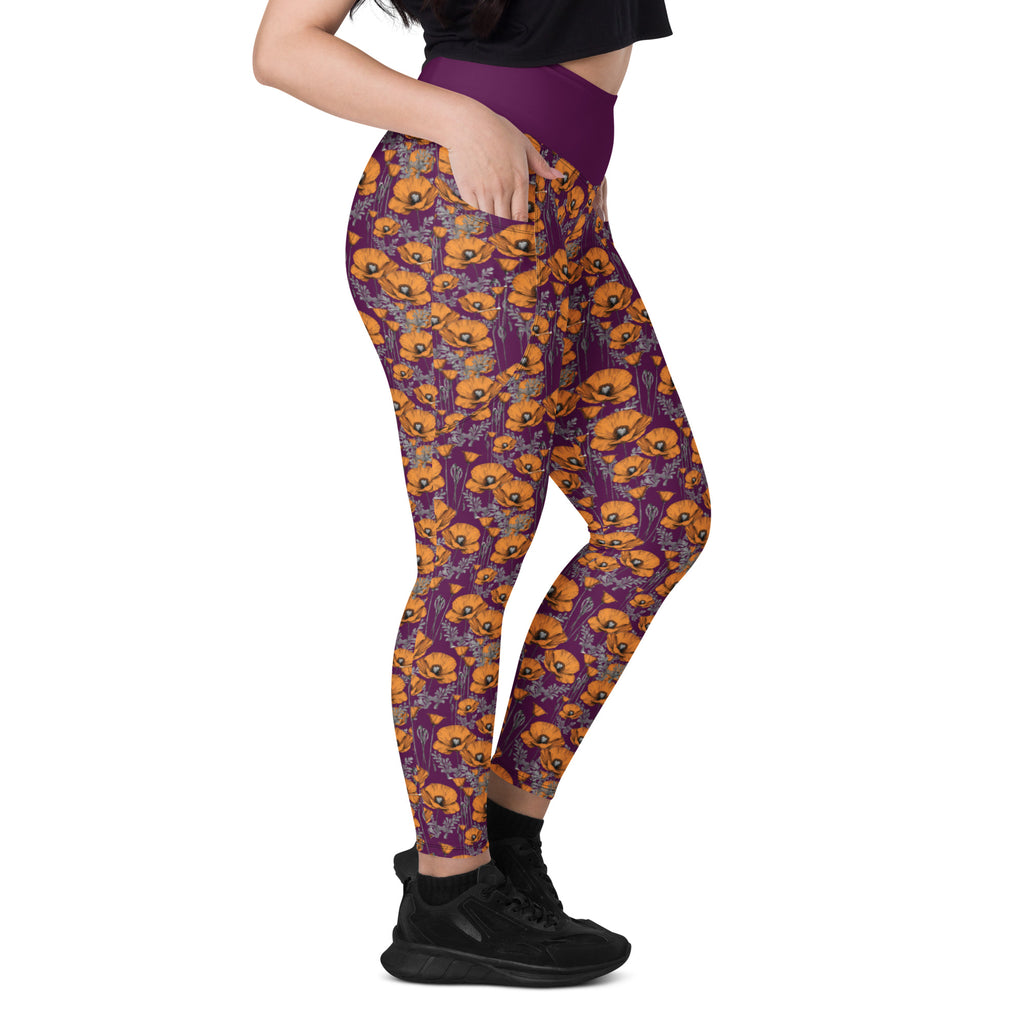 California Poppies Leggings with Pockets - Purple