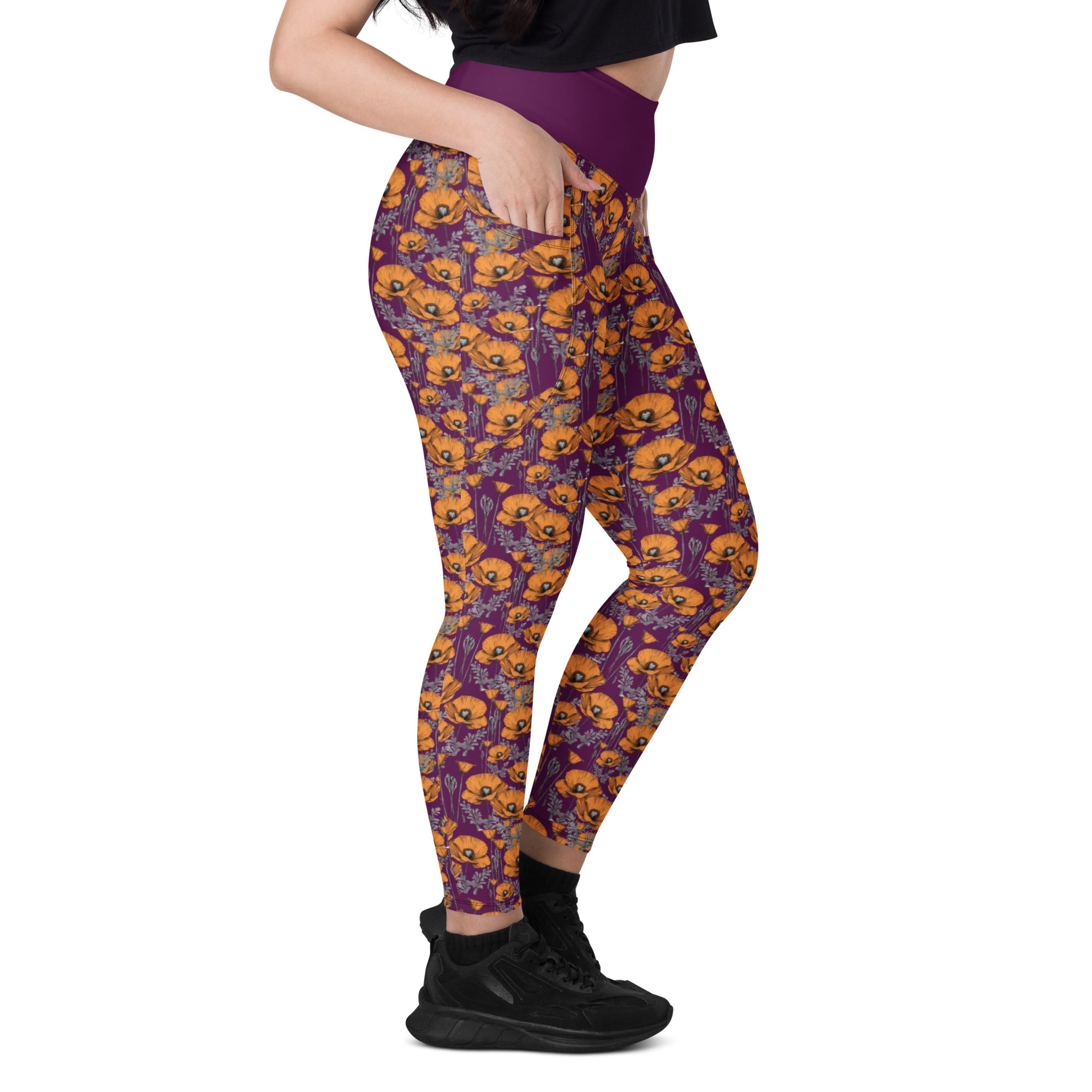California Poppies Leggings with Pockets - Purple