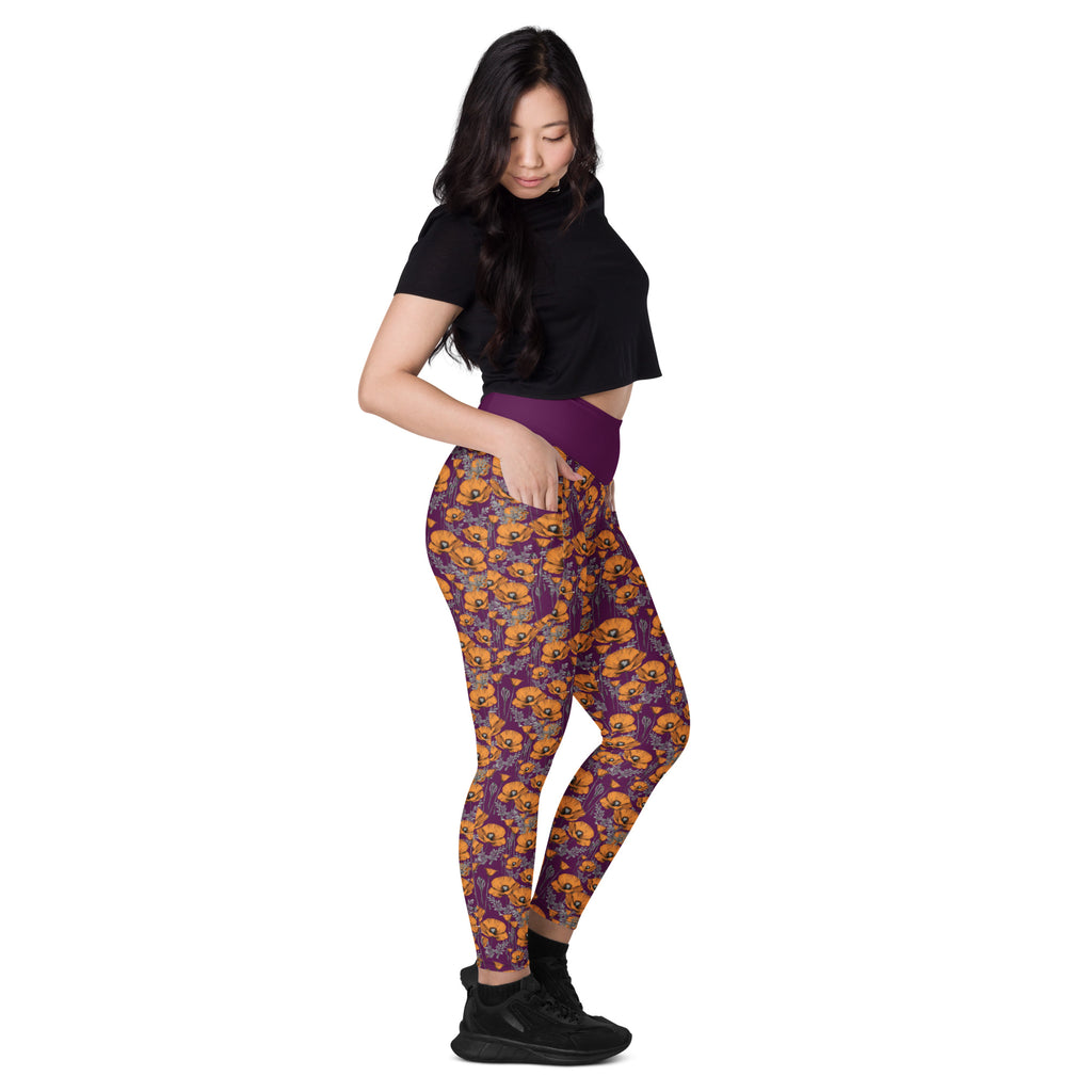 California Poppies Leggings with Pockets - Purple