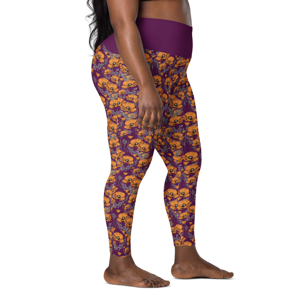 California Poppies Leggings with Pockets - Purple