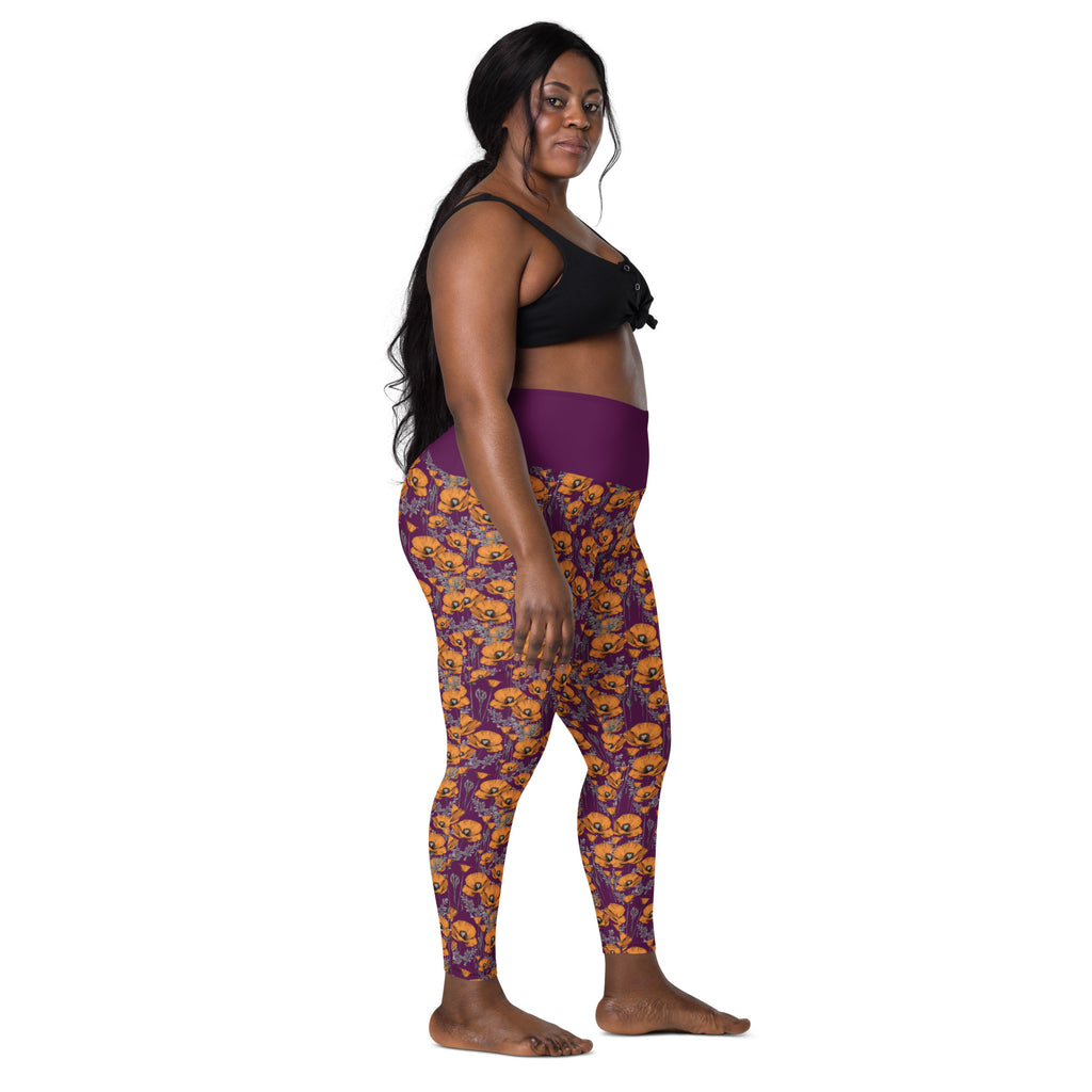 California Poppies Leggings with Pockets - Purple