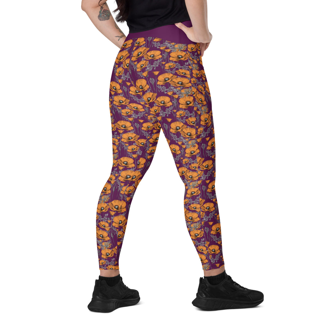 California Poppies Leggings with Pockets - Purple