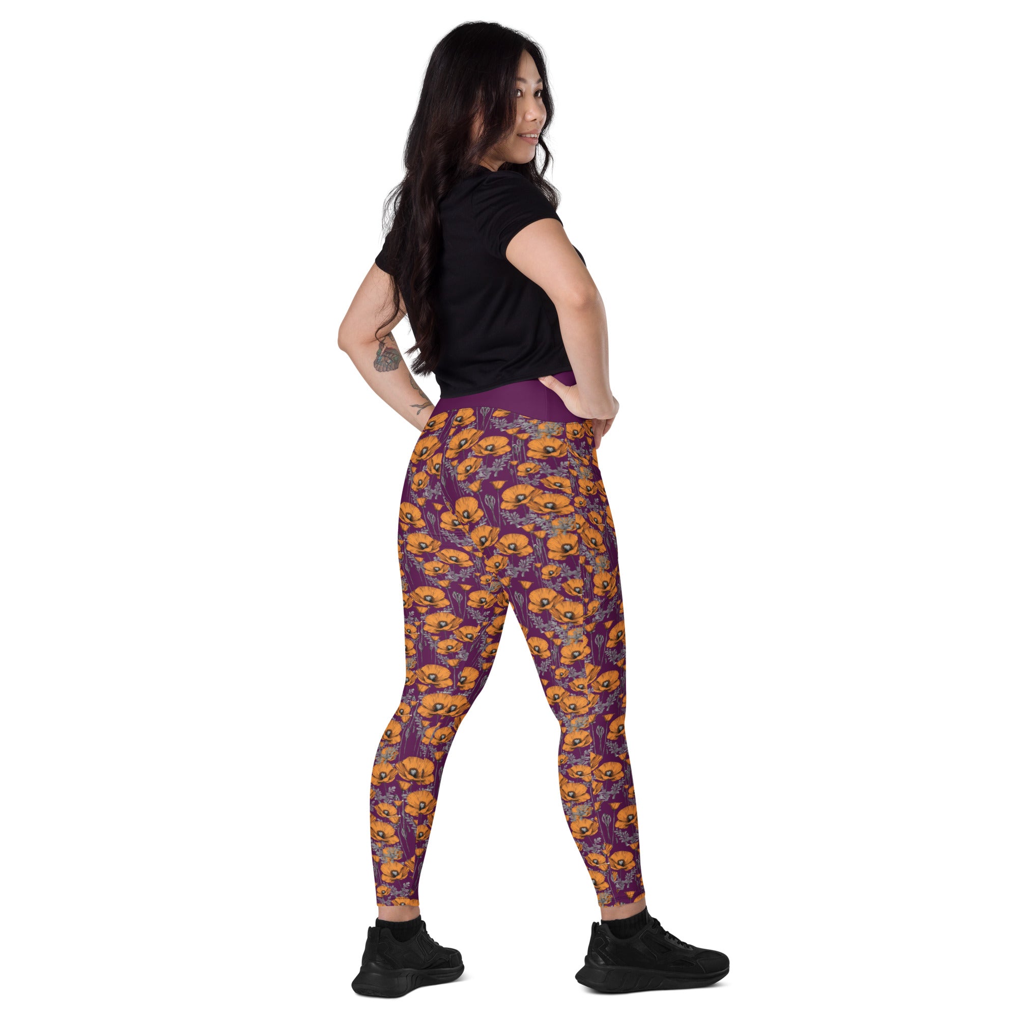 California Poppies Leggings with Pockets - Purple