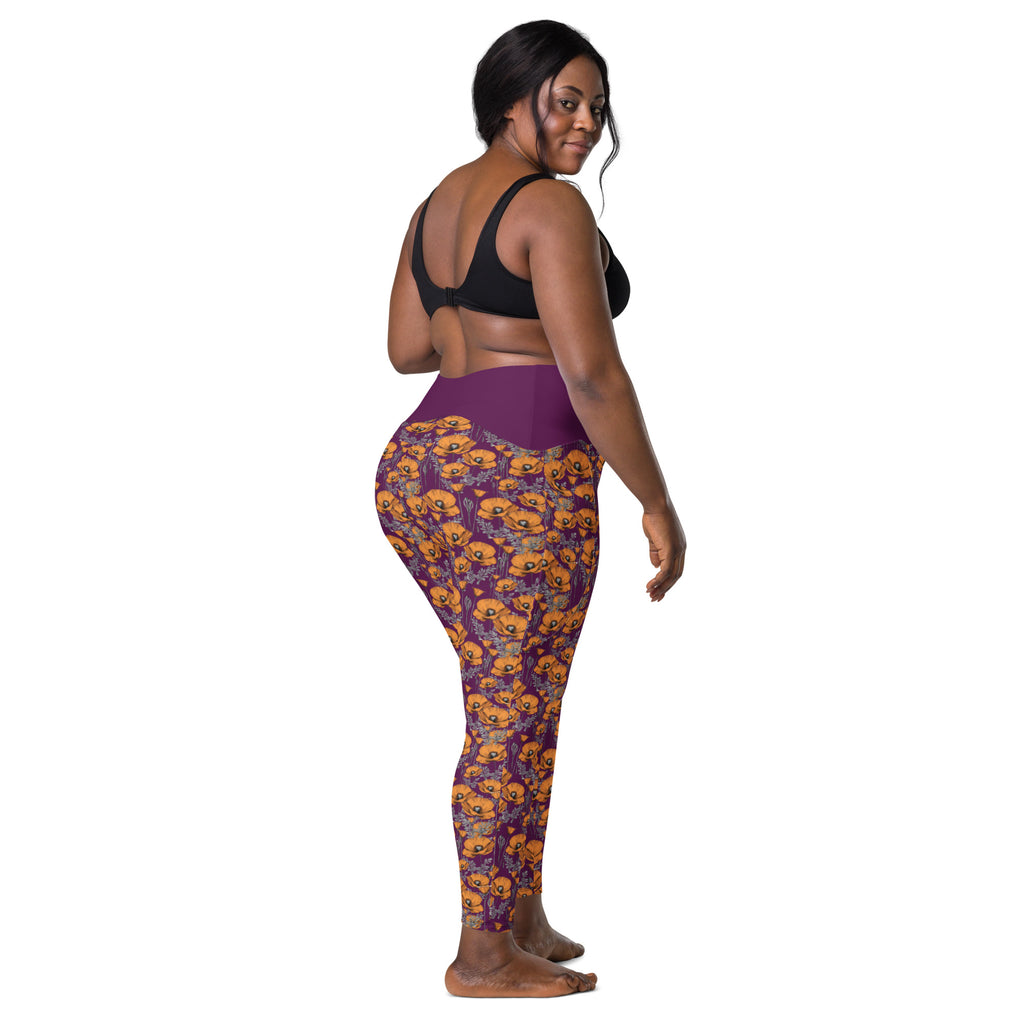 California Poppies Leggings with Pockets - Purple