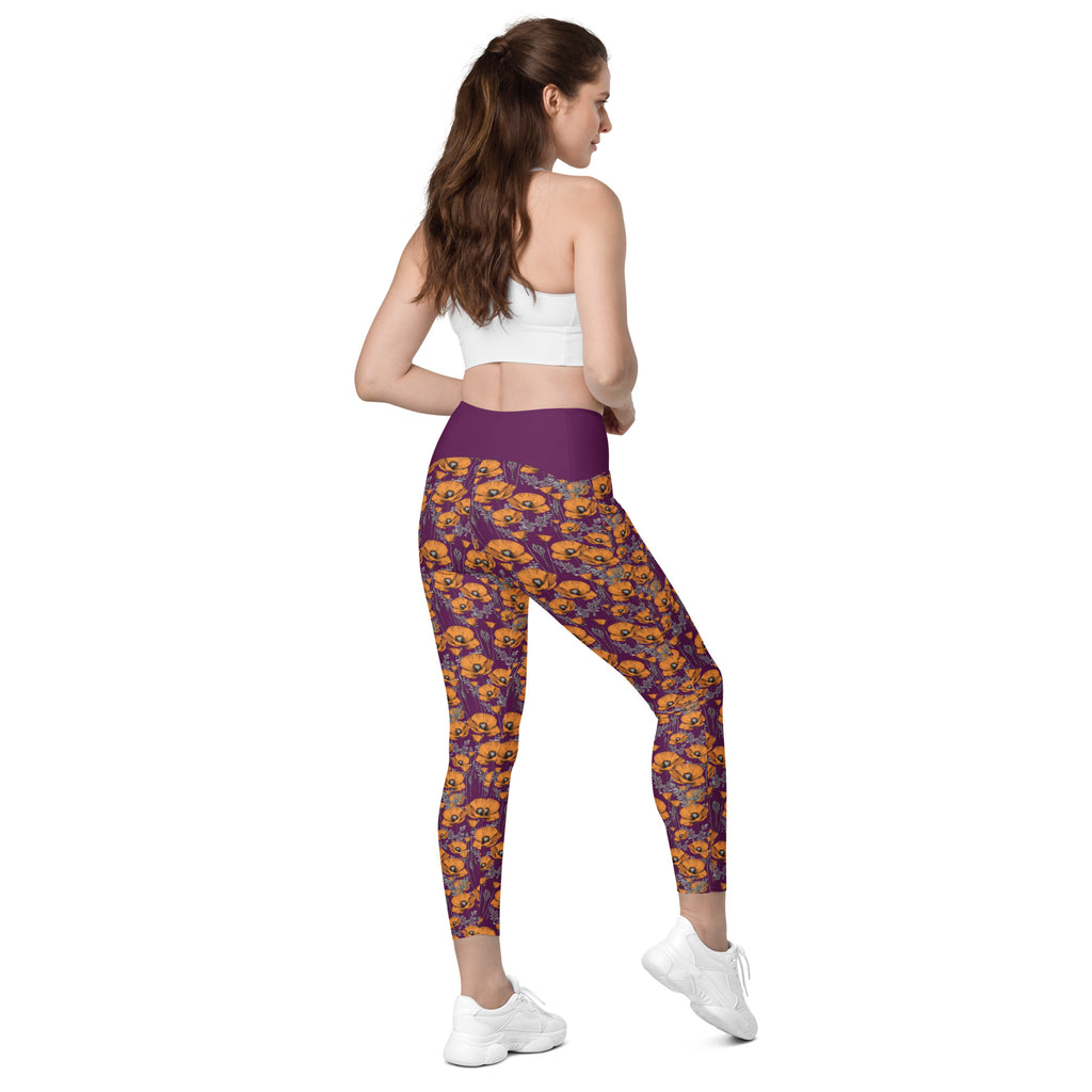 California Poppies Leggings with Pockets - Purple