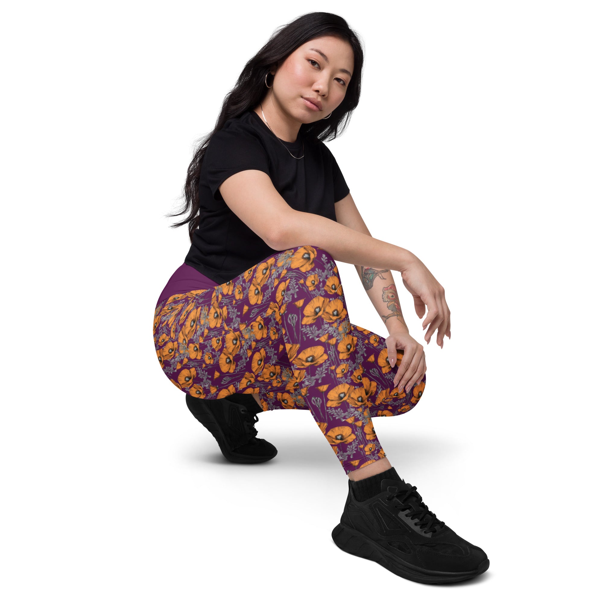 California Poppies Leggings with Pockets - Purple