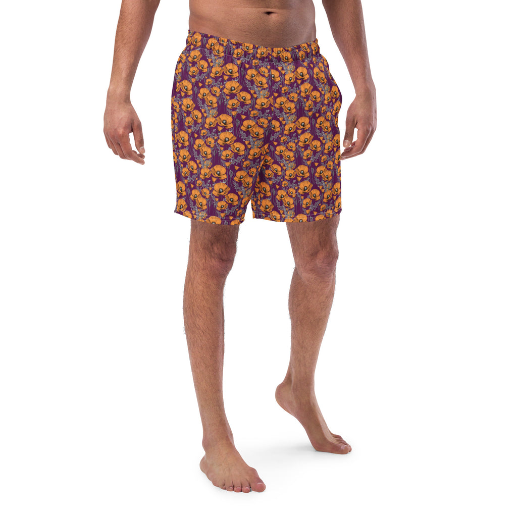 California Poppies Swim Trunks in Purple