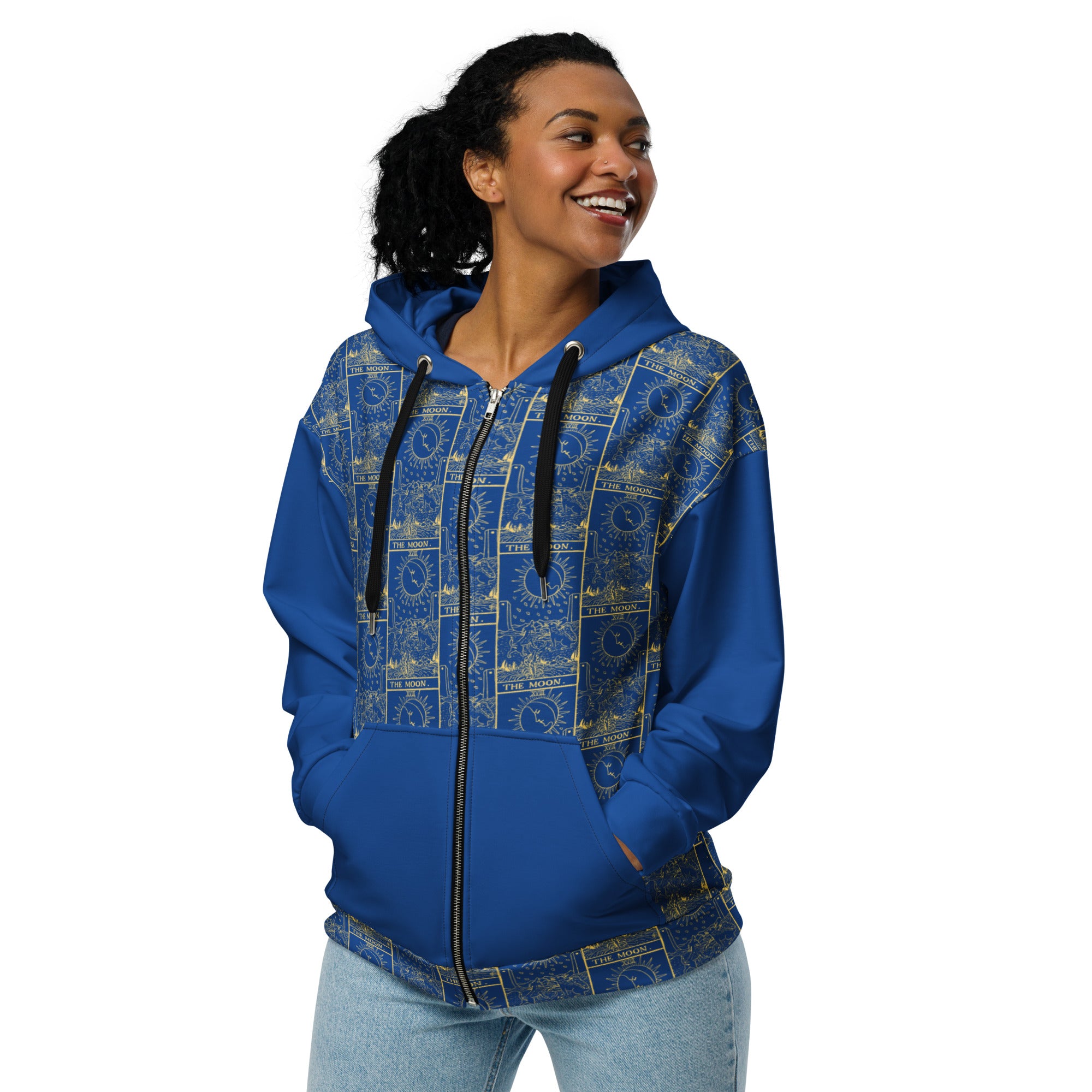 The Moon Tarot Card Tiled Zip up Hoodie