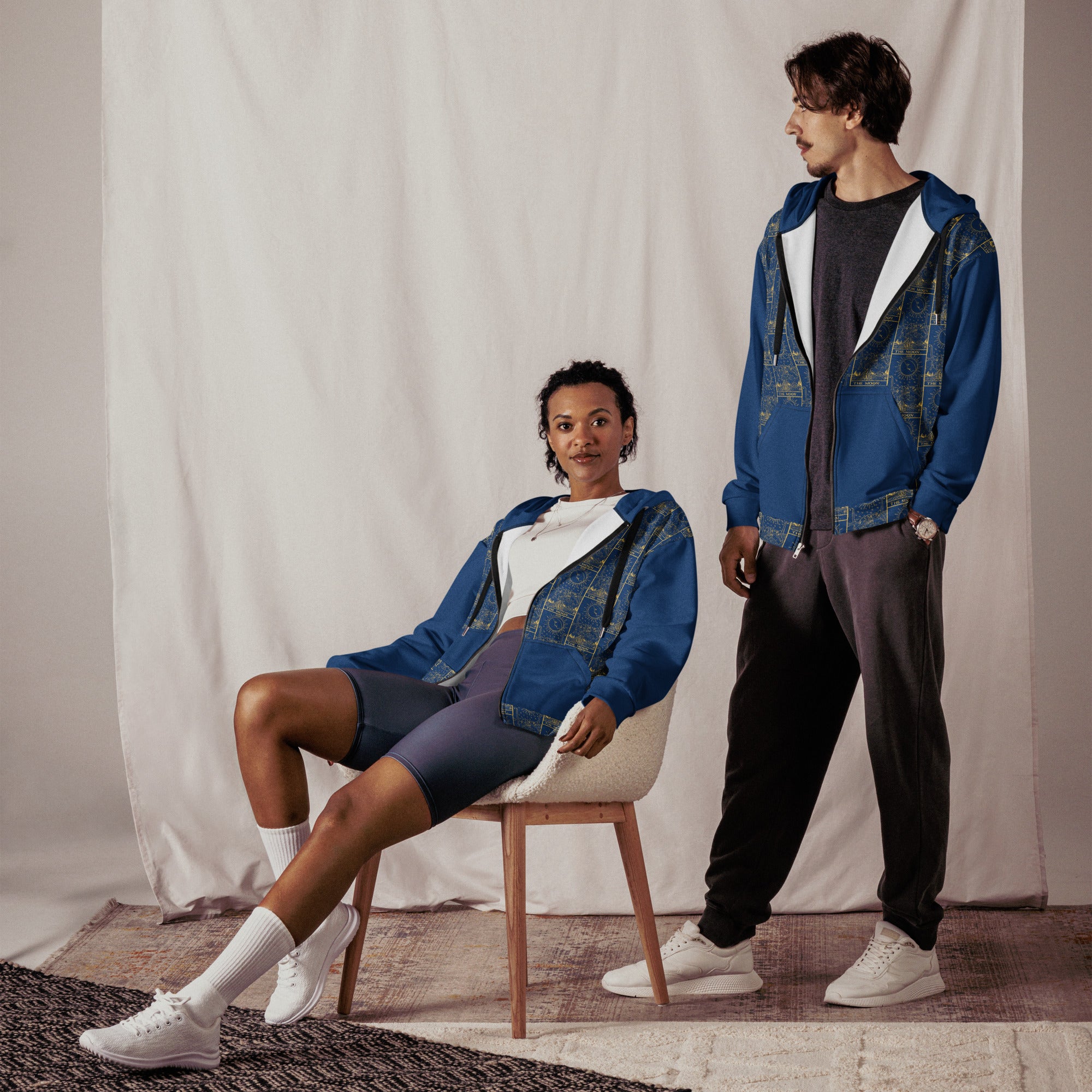 The Moon Tarot Card Tiled Zip up Hoodie