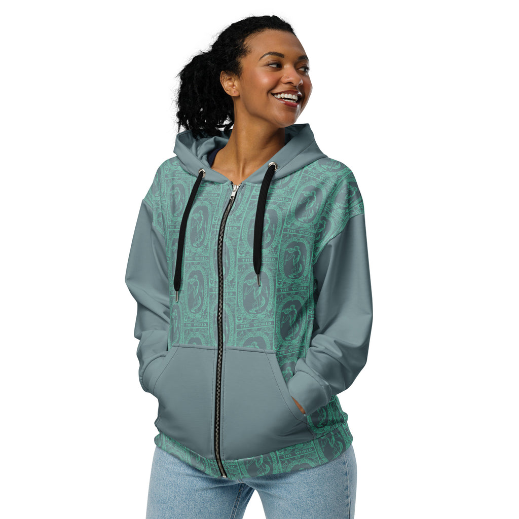 The World Tarot Card Tiled Zip up Hoodie