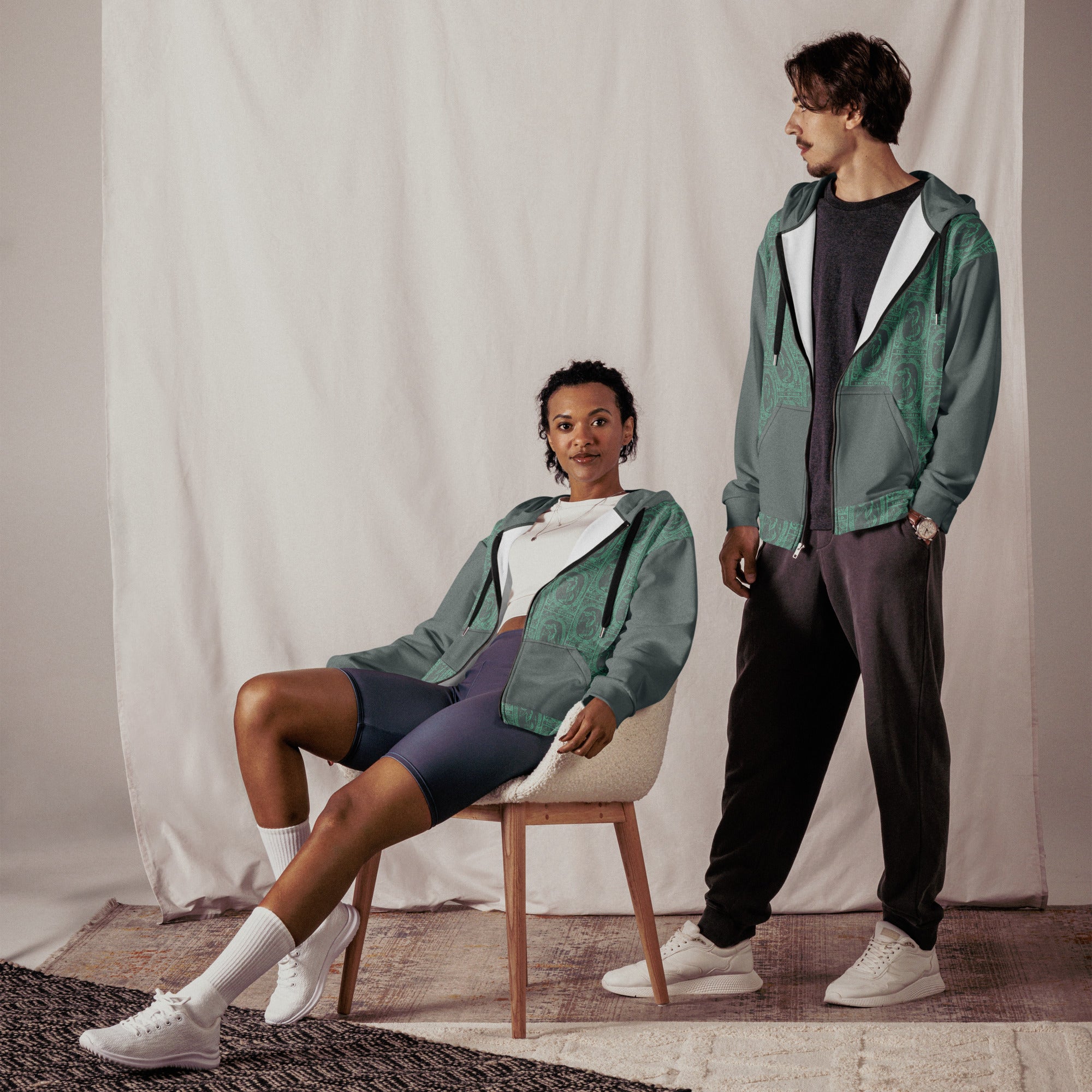 The World Tarot Card Tiled Zip up Hoodie