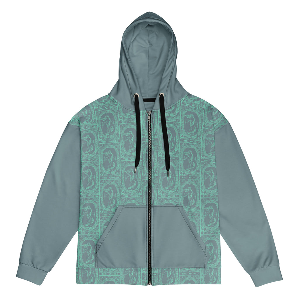The World Tarot Card Tiled Zip up Hoodie