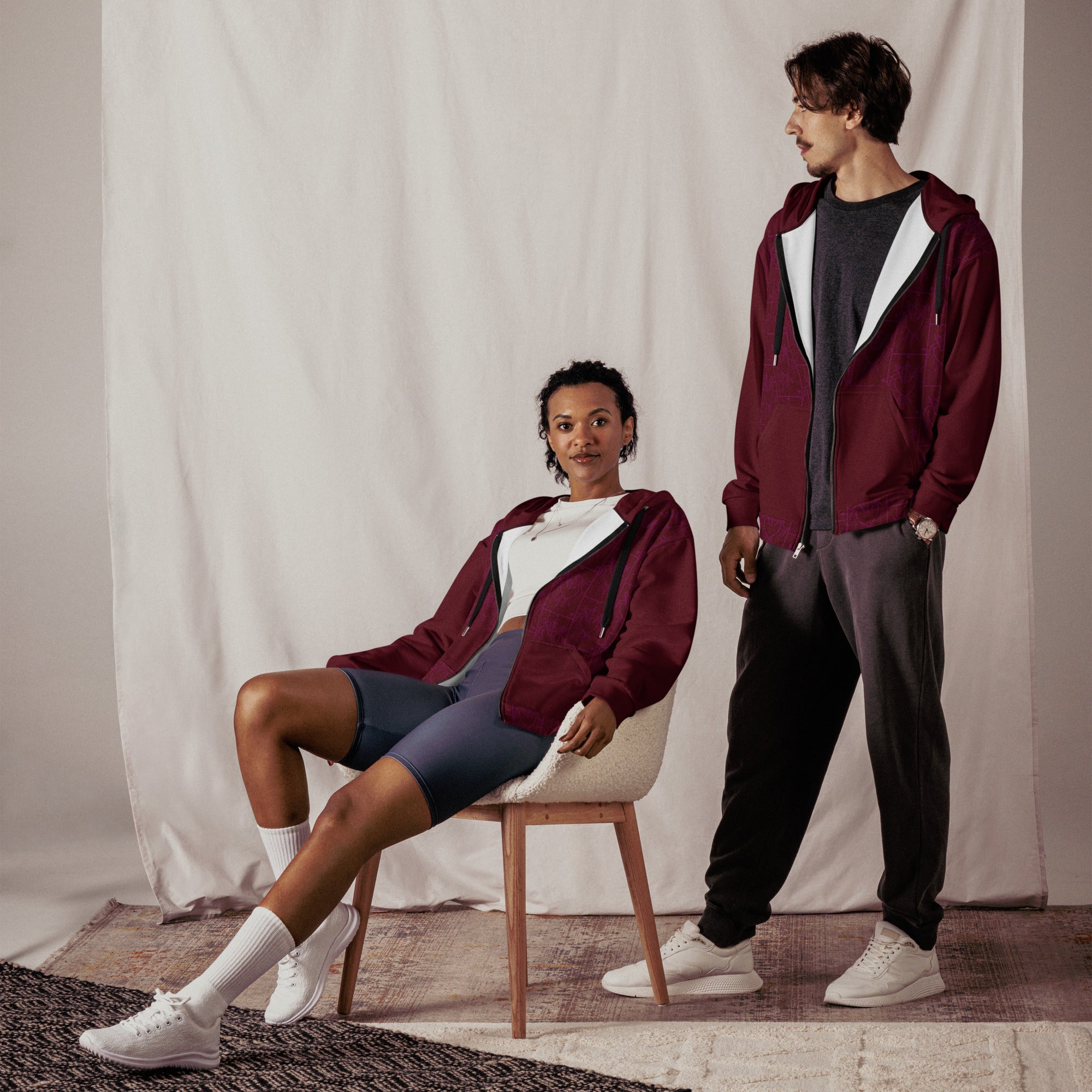 Three of Swords Tarot Card Tiled Zip up Hoodie