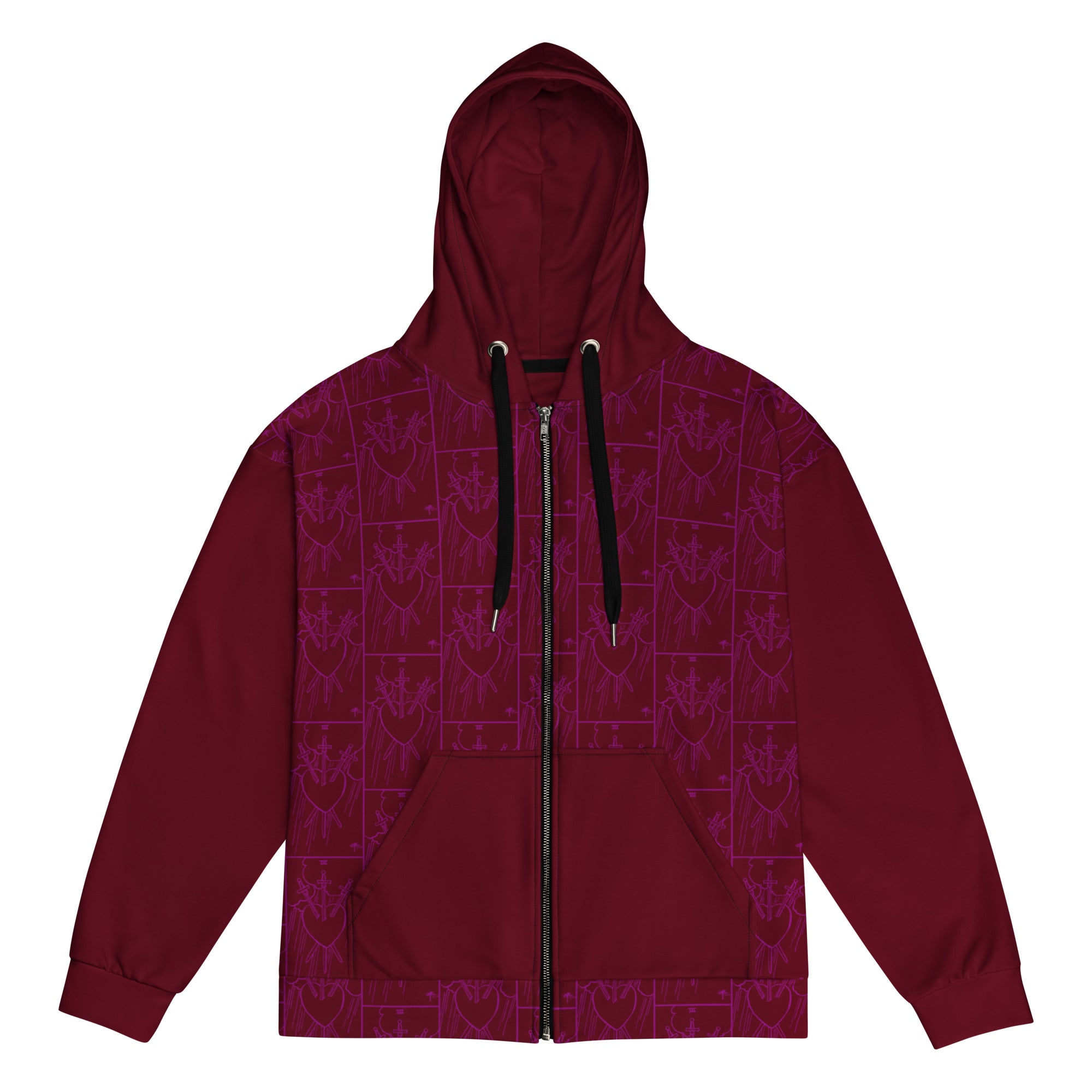 Three of Swords Tarot Card Tiled Zip up Hoodie