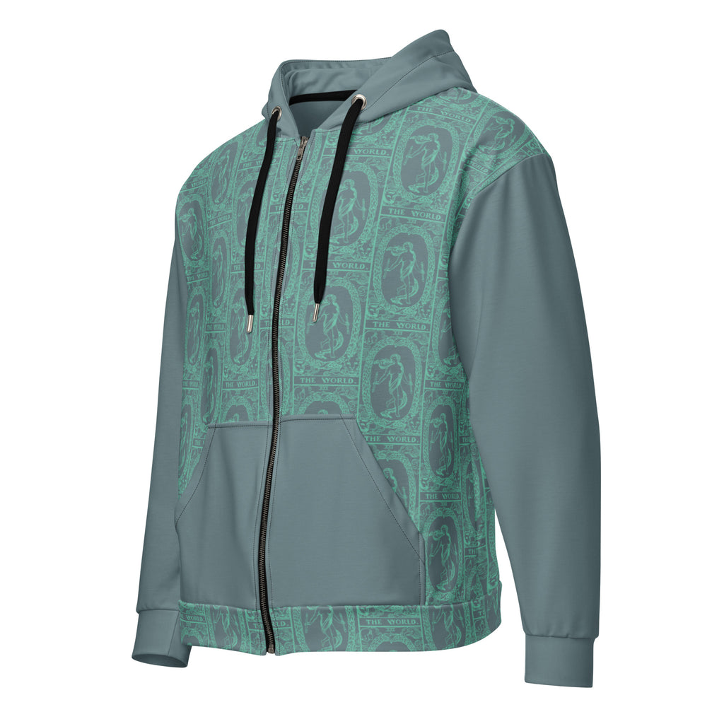 The World Tarot Card Tiled Zip up Hoodie
