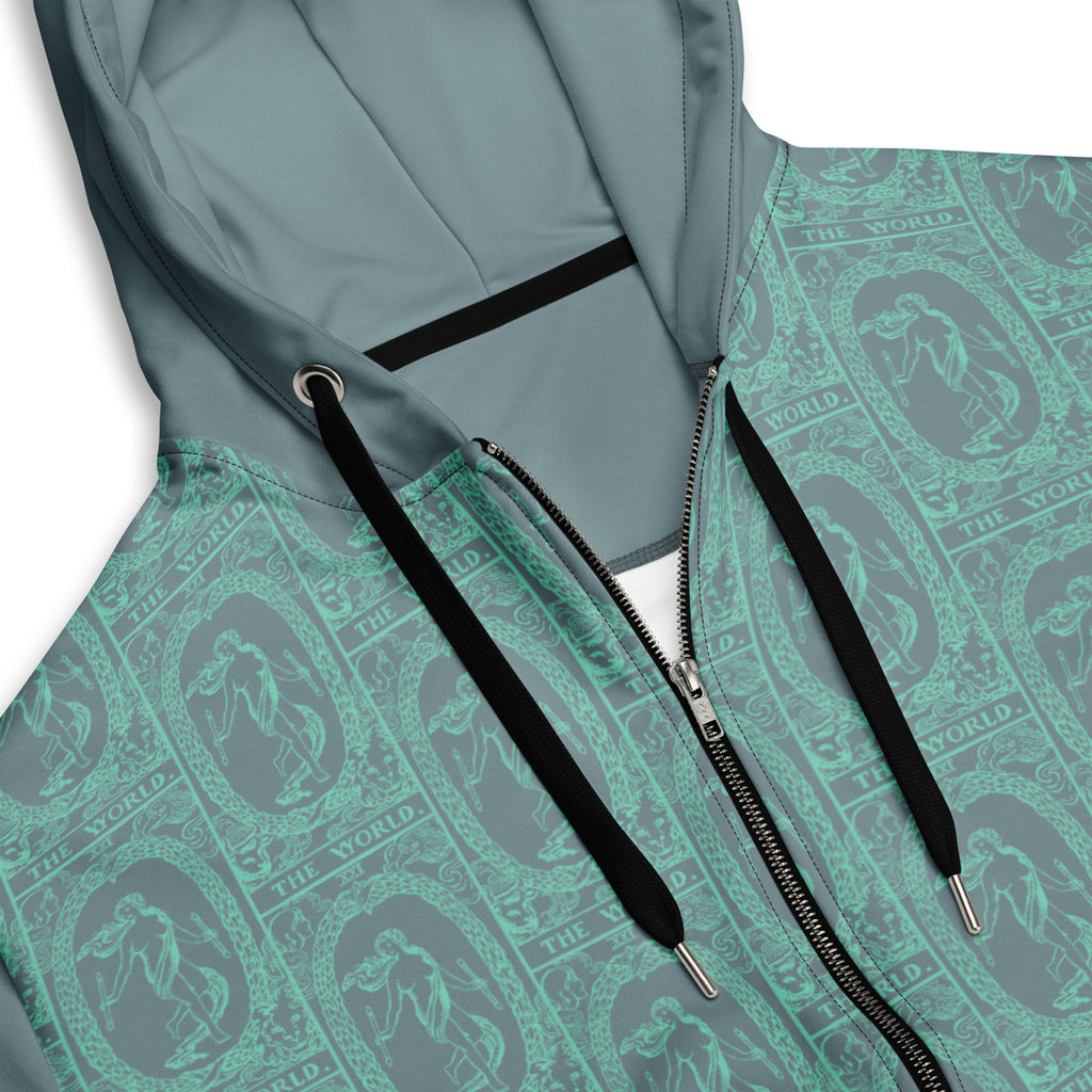 The World Tarot Card Tiled Zip up Hoodie