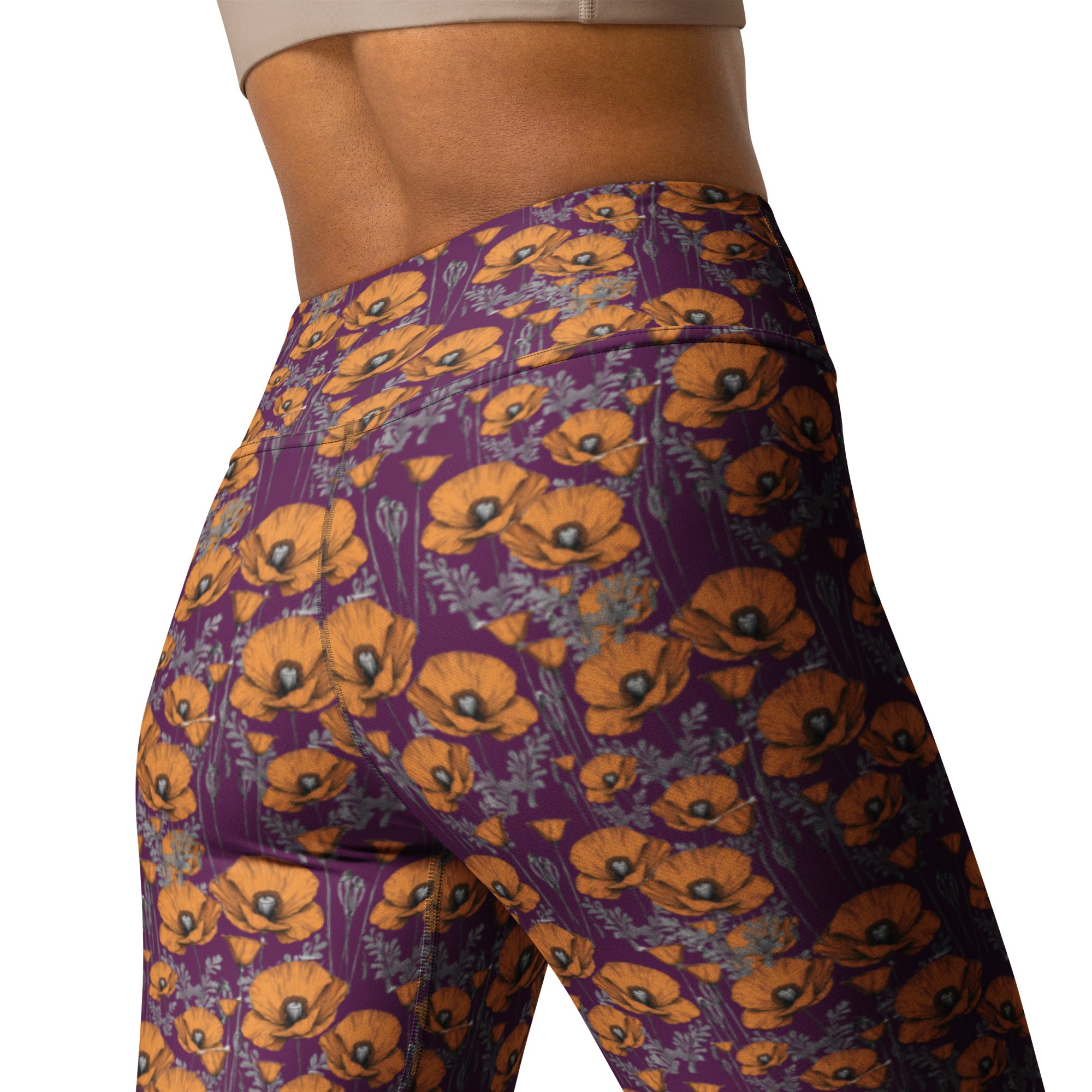 California Poppies Yoga Leggings - Purple