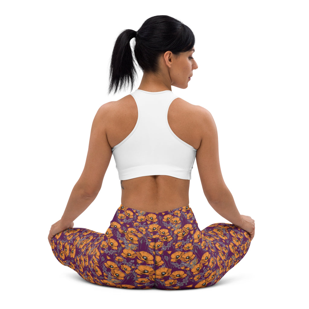 California Poppies Yoga Leggings - Purple